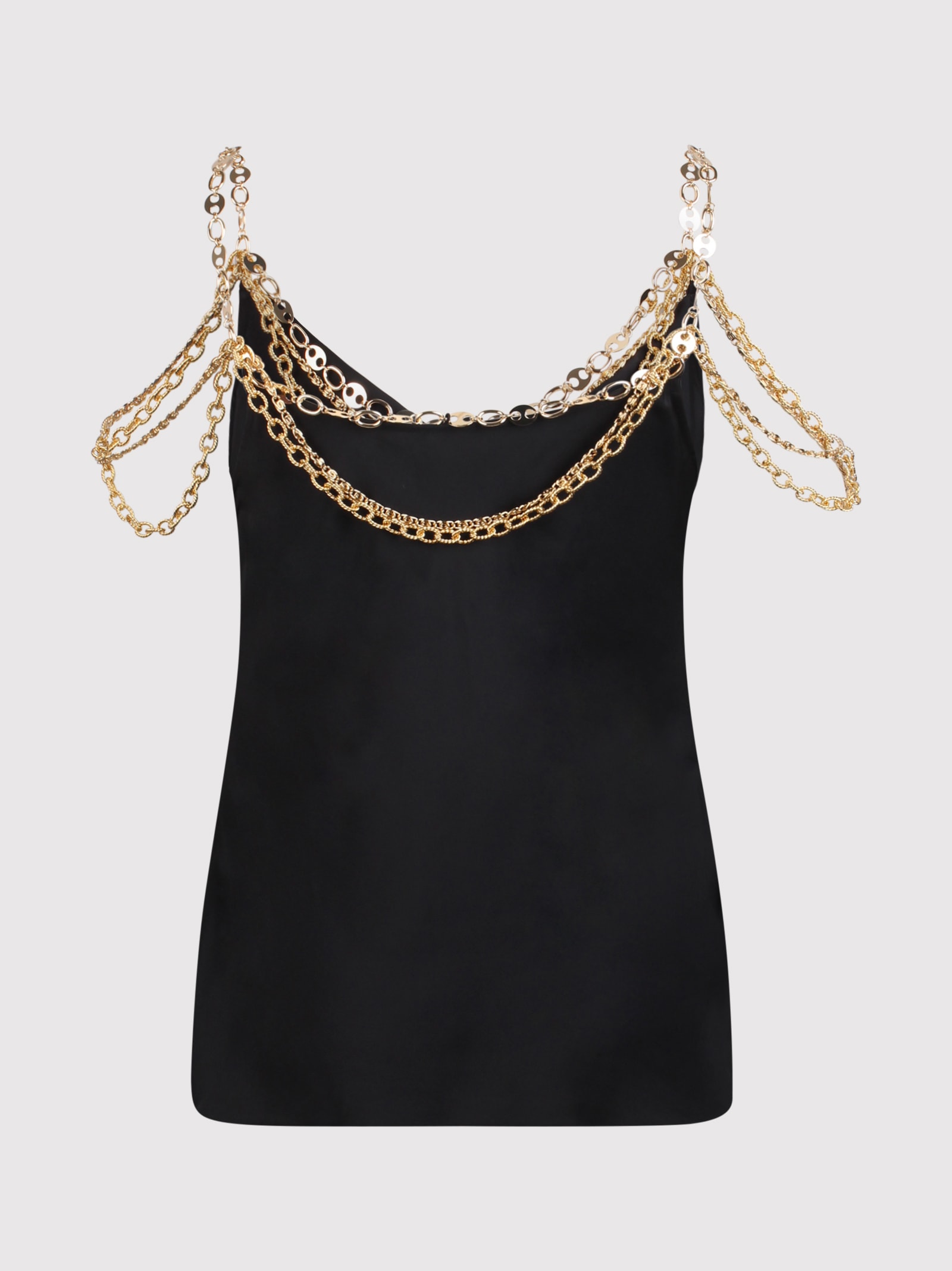 Shop Rabanne Black Top In Gold With Mesh And Chain Details
