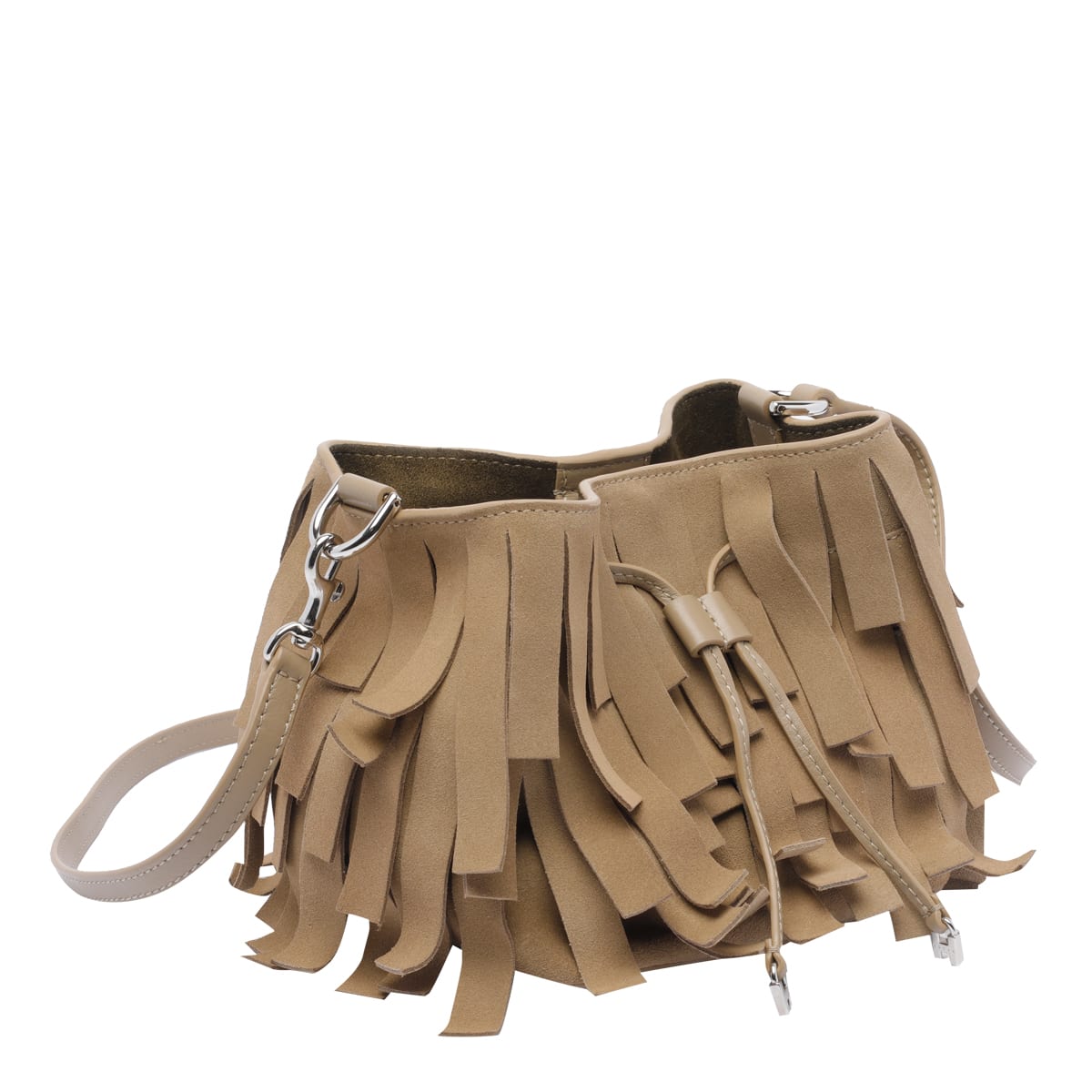 Hogan Hocket Mini Bucket Bag In Suede With Fringe Workmanship In Beige