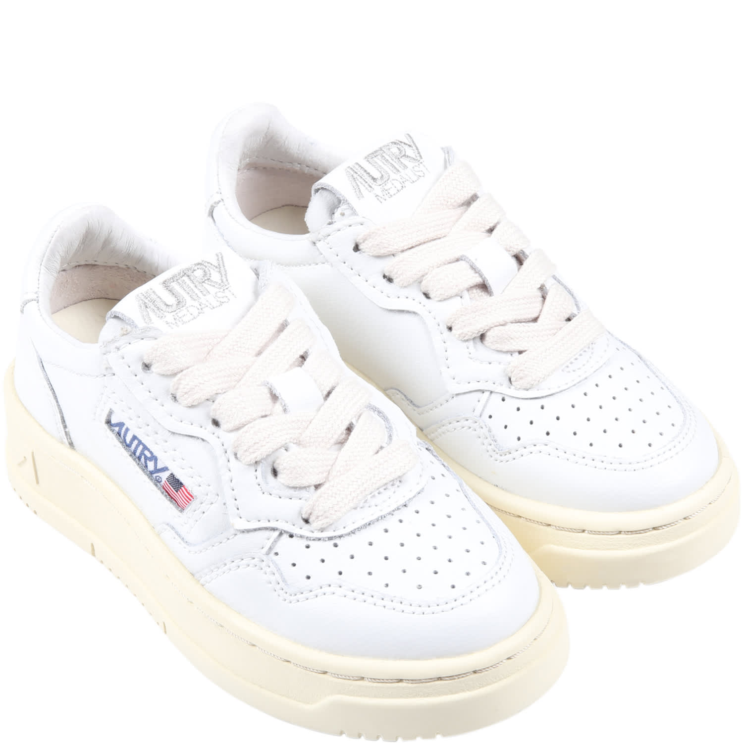Shop Autry White Sneakers For Kids With Ivory Deatils