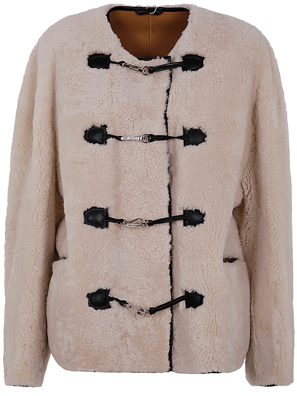 Shop Totême Teddy Shearling Clasp Jacket In Off White