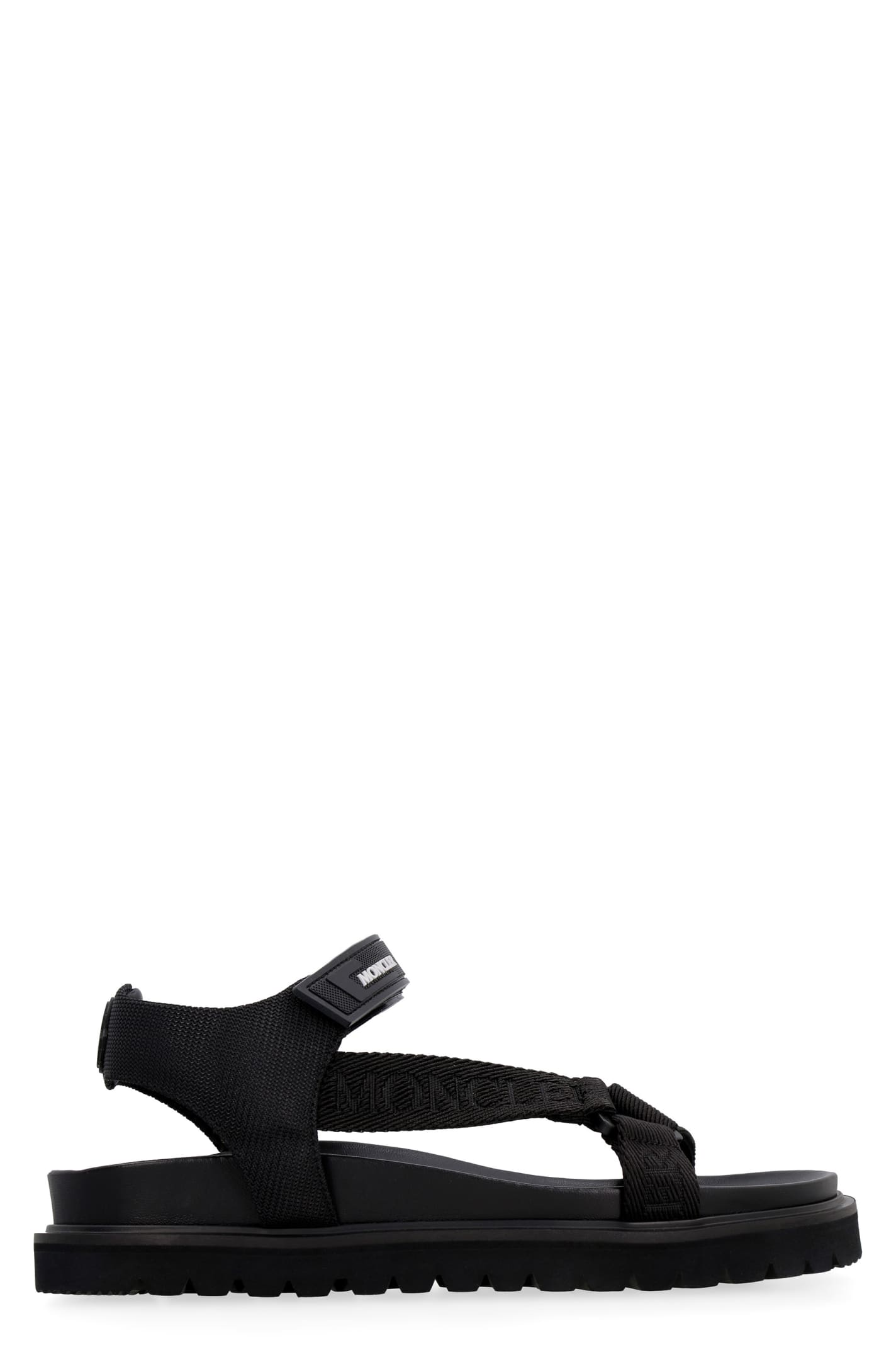 Moncler Catura Womens Leather Open Toe Flatform Sandals In Black