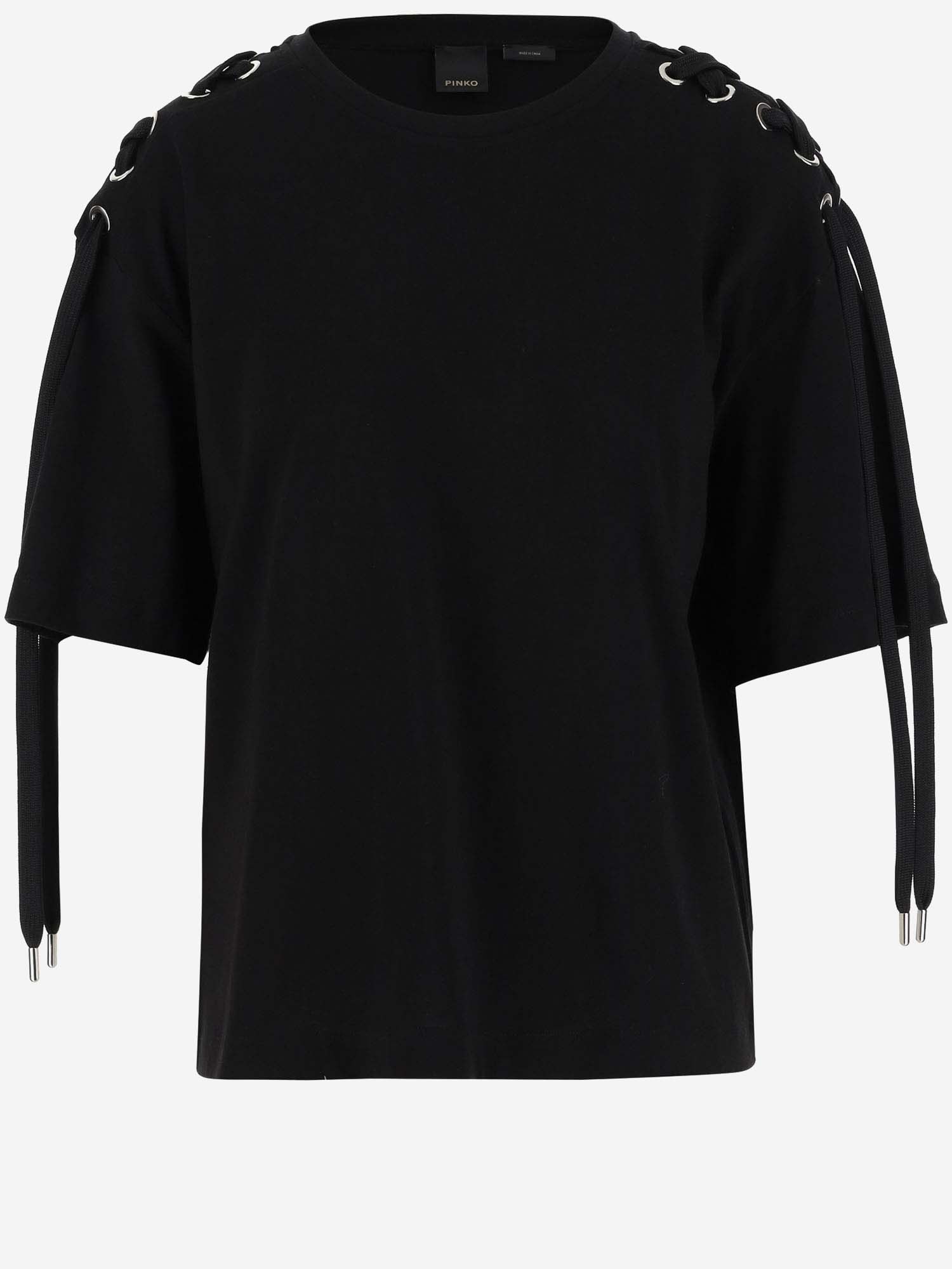 Shop Pinko Cotton T-shirt With Laces In Black
