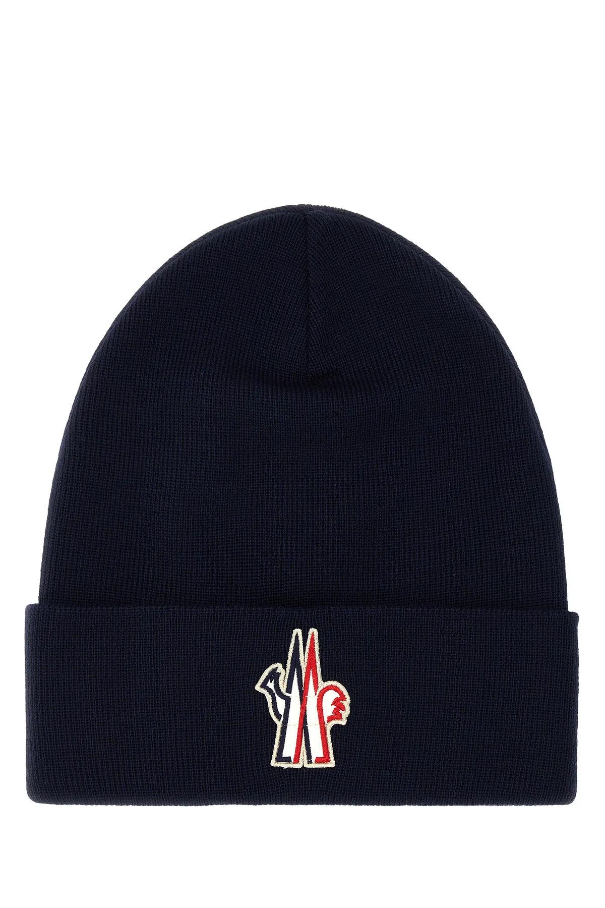 Shop Moncler Navy Blue Wool Beanie Hat