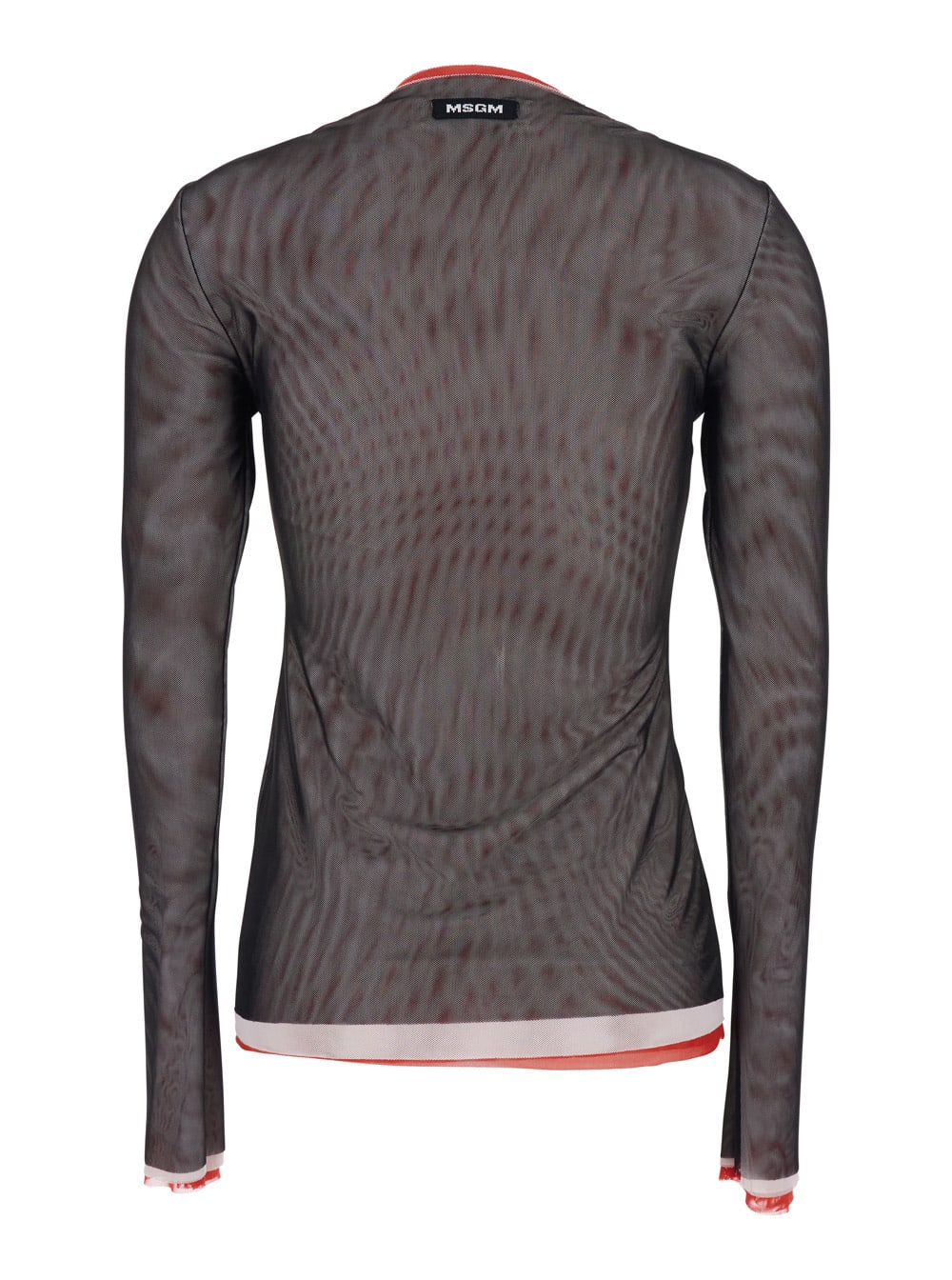 Msgm Black Crew Neck Blouse With Side Slit In Tech Fabric Woman In Brown