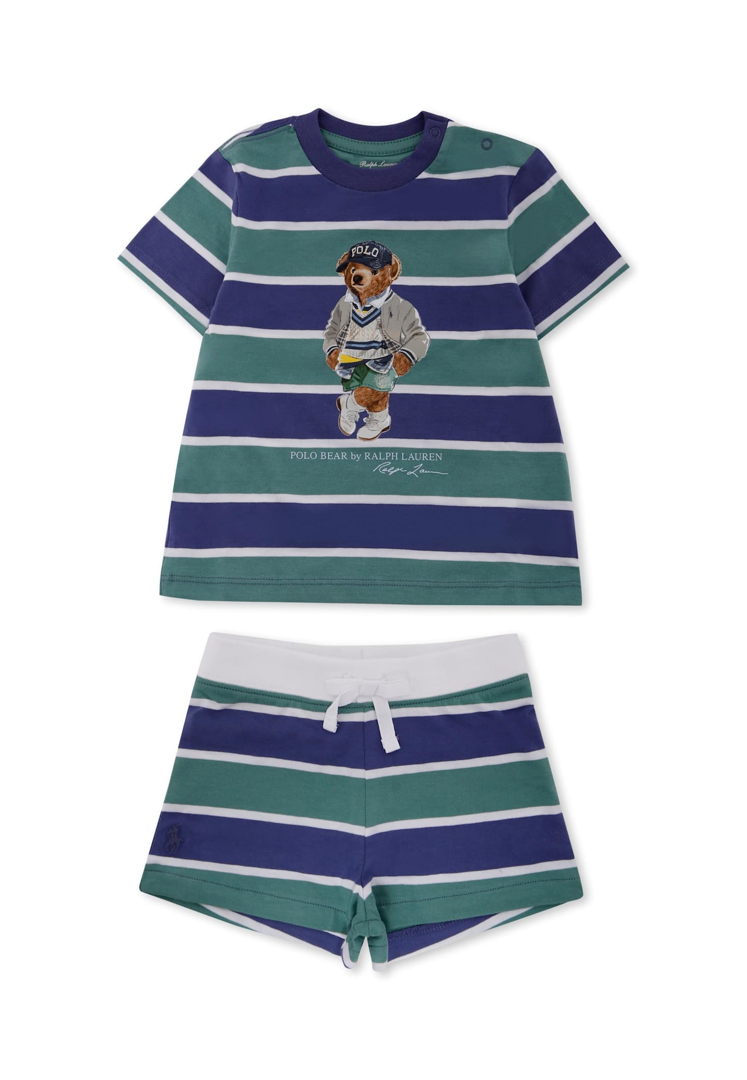 Ralph Lauren Blue Suit For Baby Boy With Polo Bear In Brown
