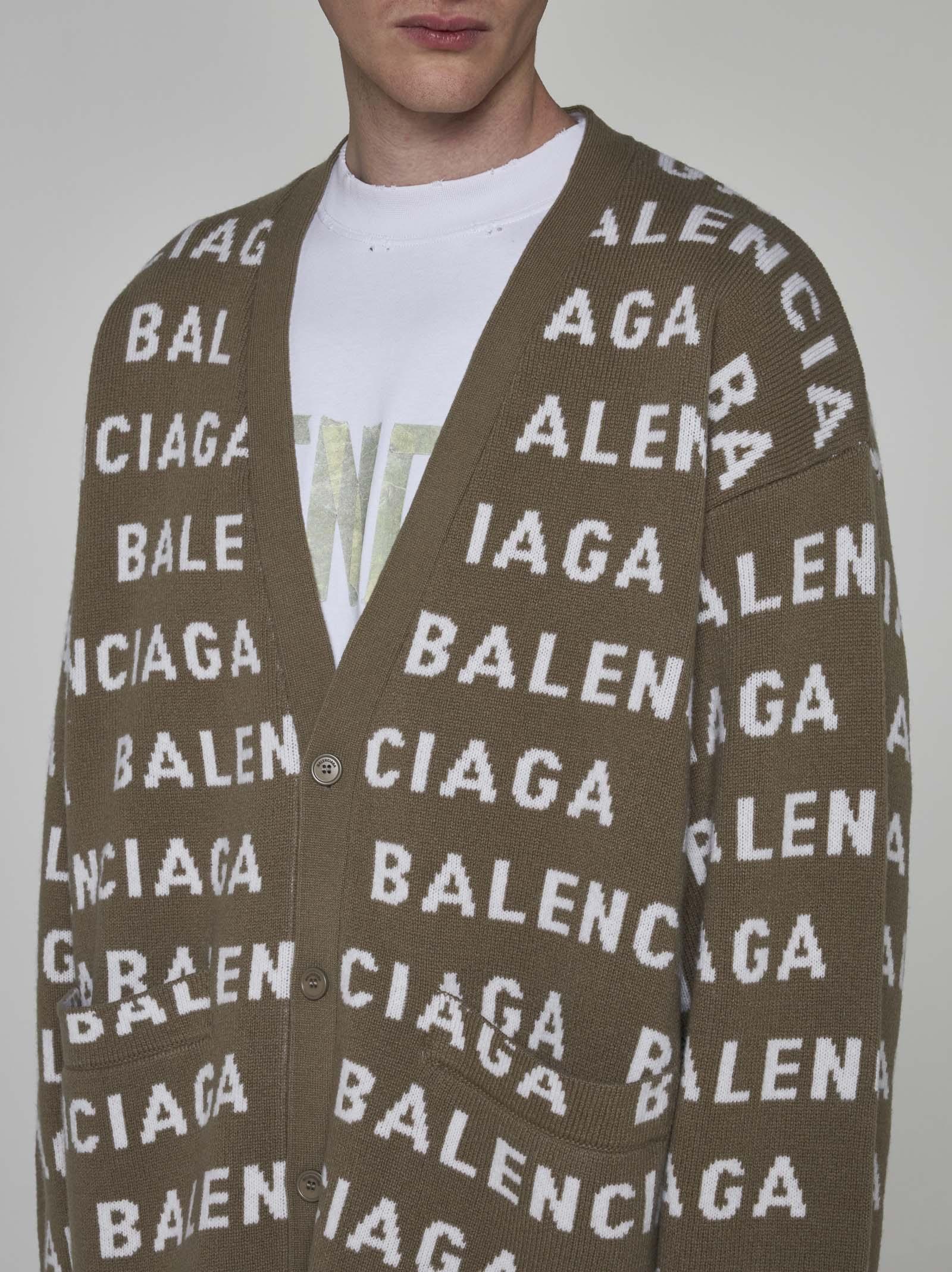 Shop Balenciaga Logo Wool Cardigan In Beige