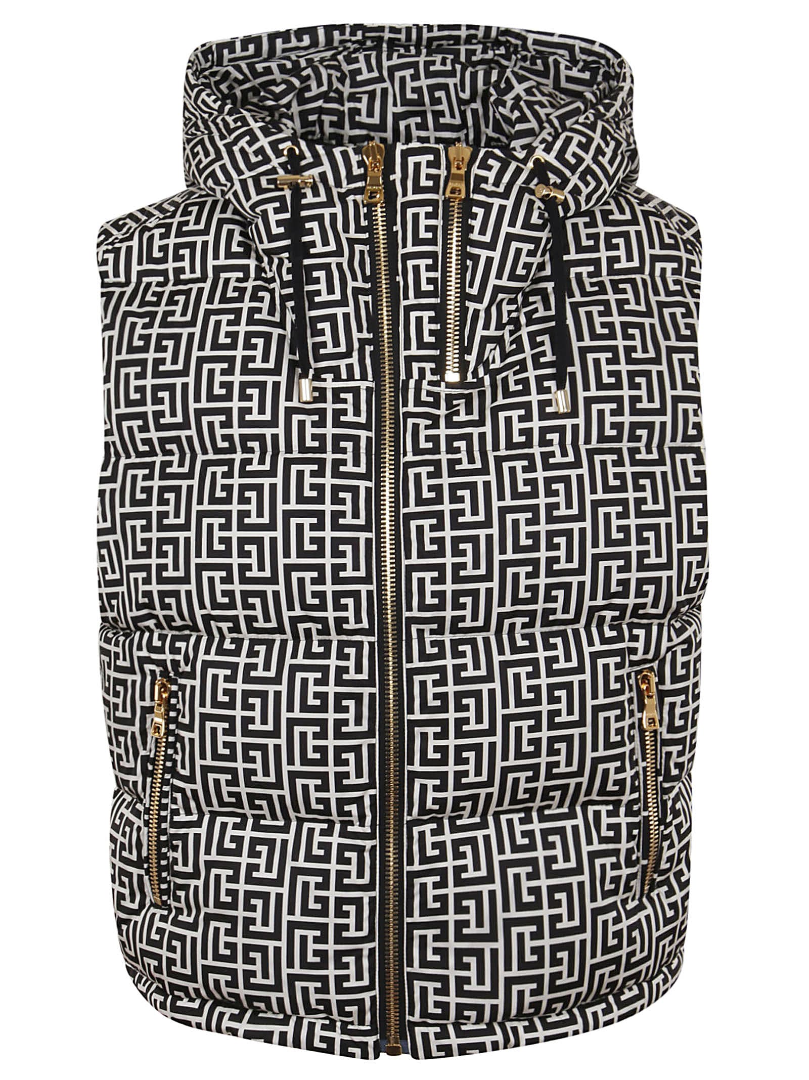 Balmain Sleeveless Monogram Nylon Down Jacket