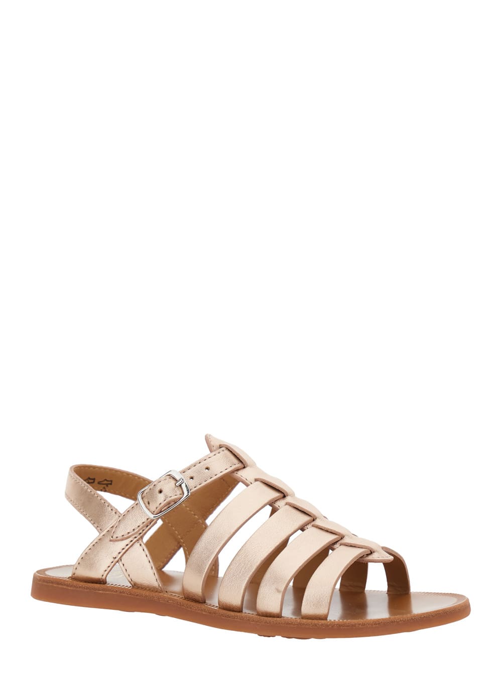 Pom D'api Plagette Metallic Sandals With Open Toe And Laminated Band Details In Leather Girl In Silver