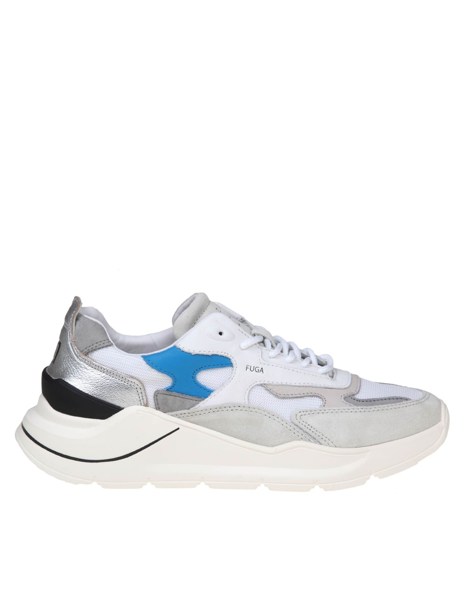 DATE FUGA SNEAKERS IN WHITE/SILVER LEATHER AND FABRIC