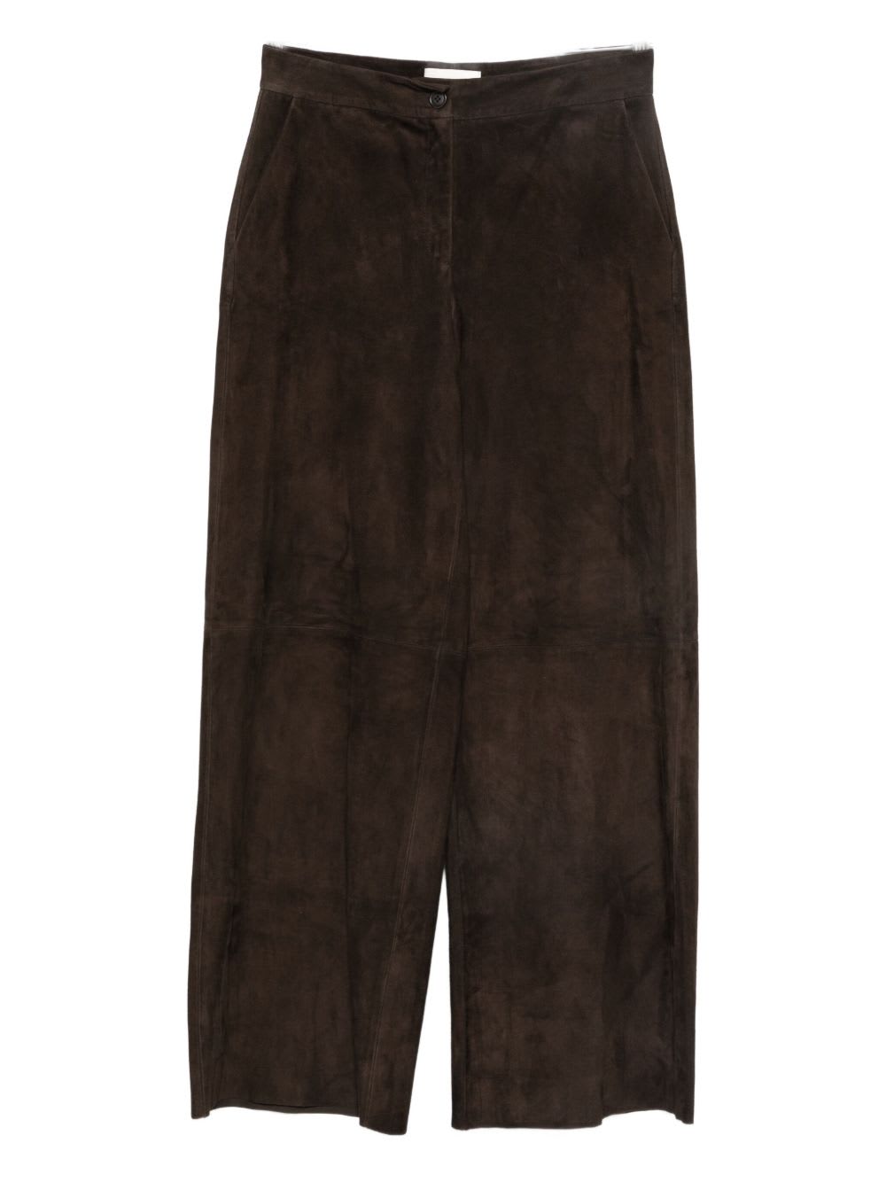 Via Masini 80 Leather Wide-leg Trousers In Brown
