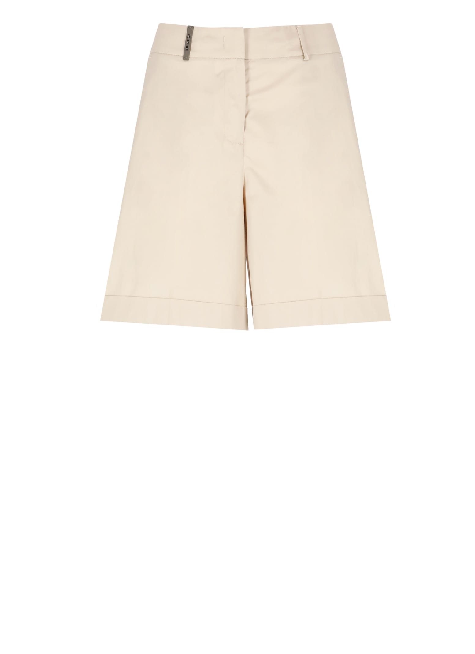 Peserico High Waist Cotton Shorts With Leather Detail In Neutral