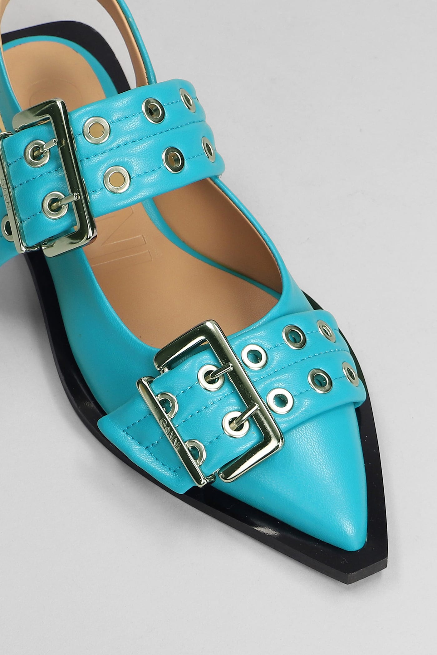 Shop Ganni Ballet Flats In Cyan Polyester