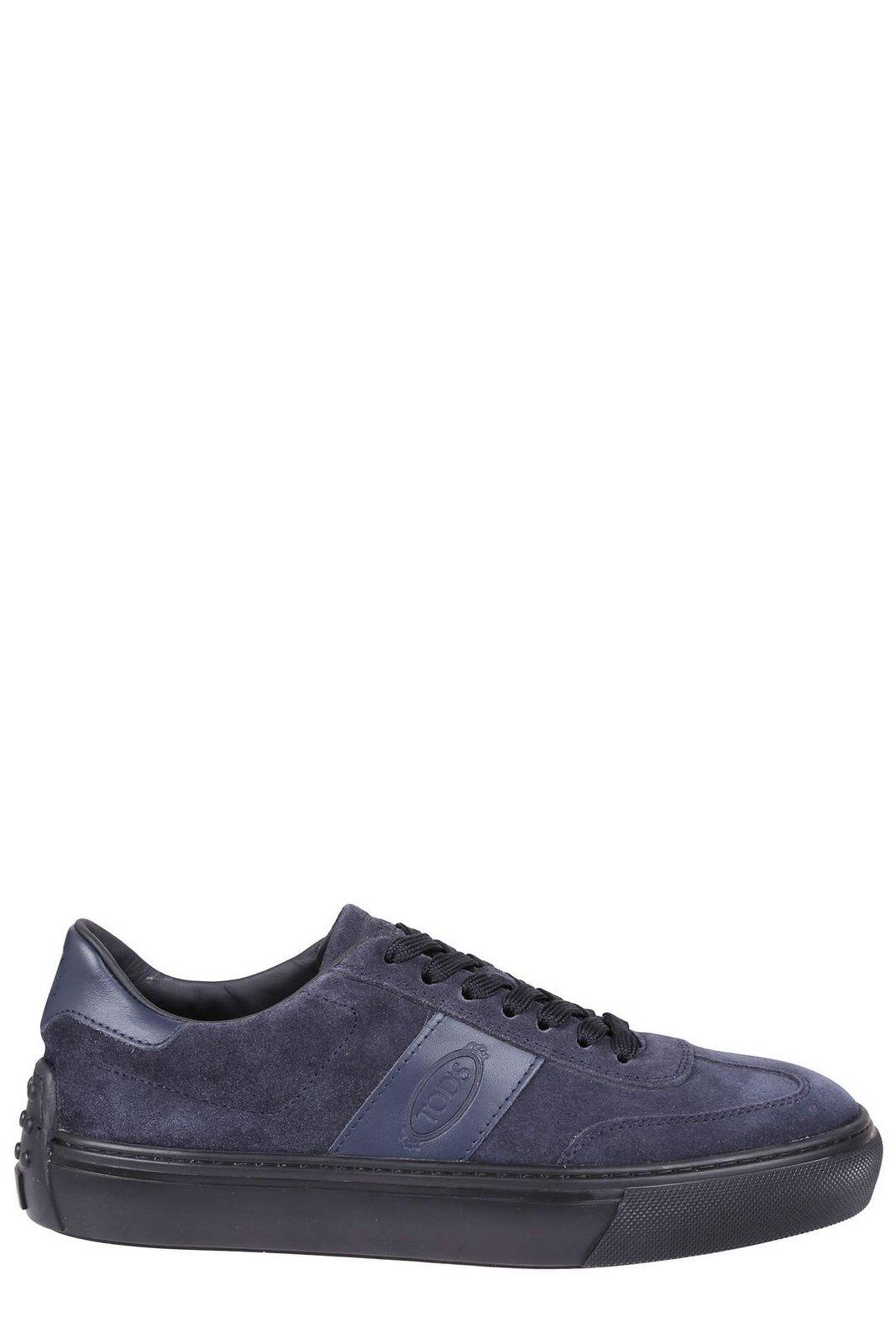Shop Tod's Logo Embossed Panelled Sneakers In Blue