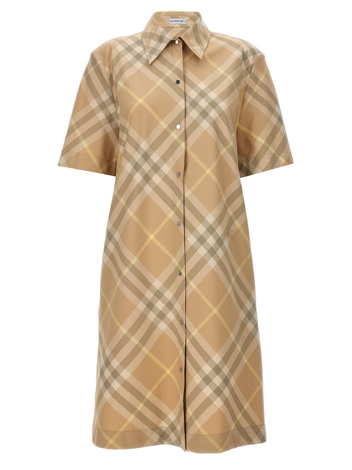 Shop Burberry Vintage-check Short-sleeved Shirt Dress In Flax Ip Check