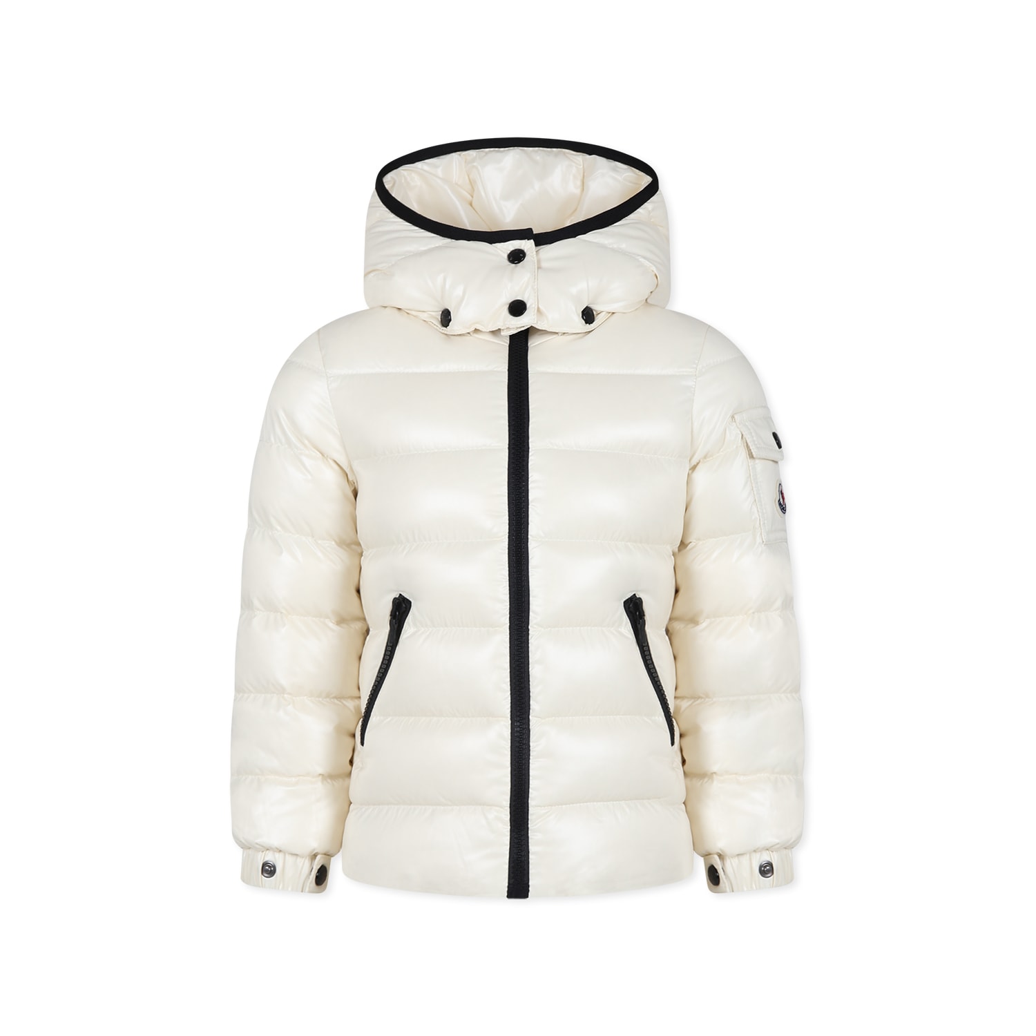 Moncler Kids' Ivory Bady Down Jacket For Girl With Logo In White