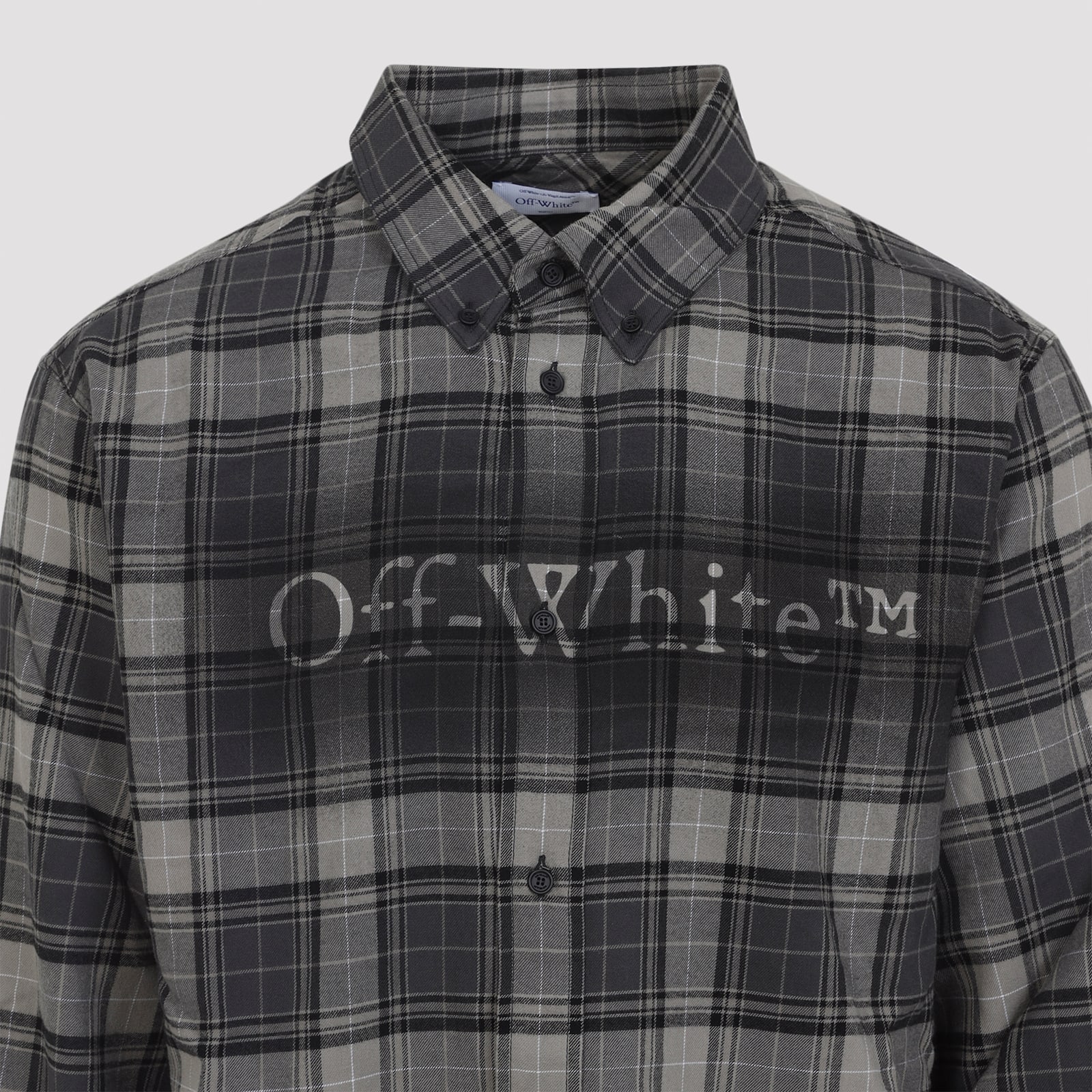Off-white Dark Grey Cotton Spray Book Check Flan Reg Shirt In Gray