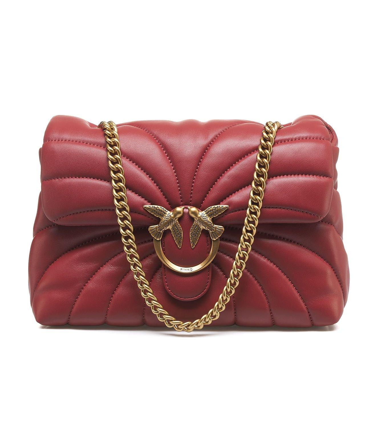 Shop Pinko Love Puff Quilted Chain-linked Crossbody Bag In Red