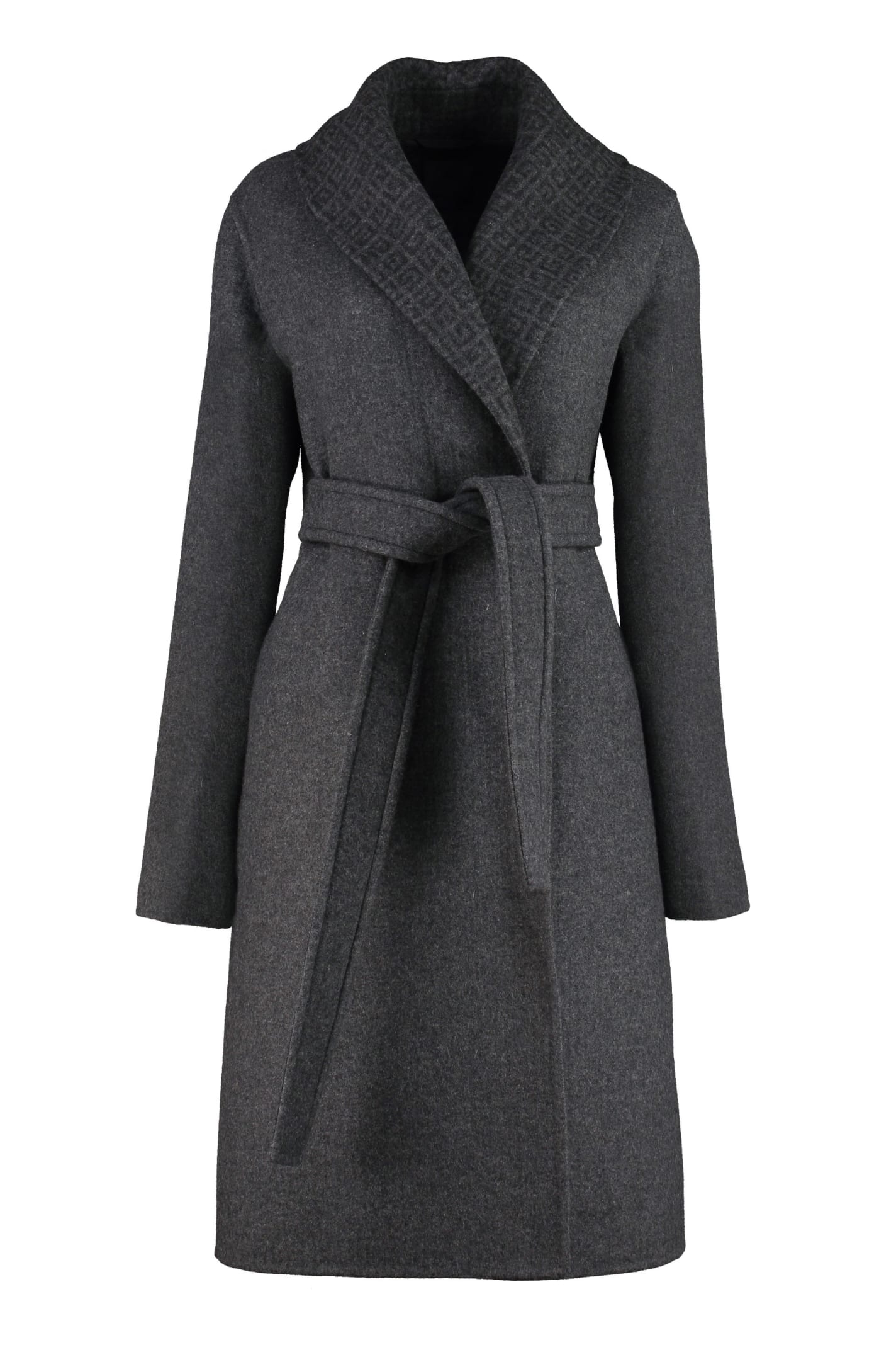 Shop Givenchy Belted Coat In Grey/ Deep Black