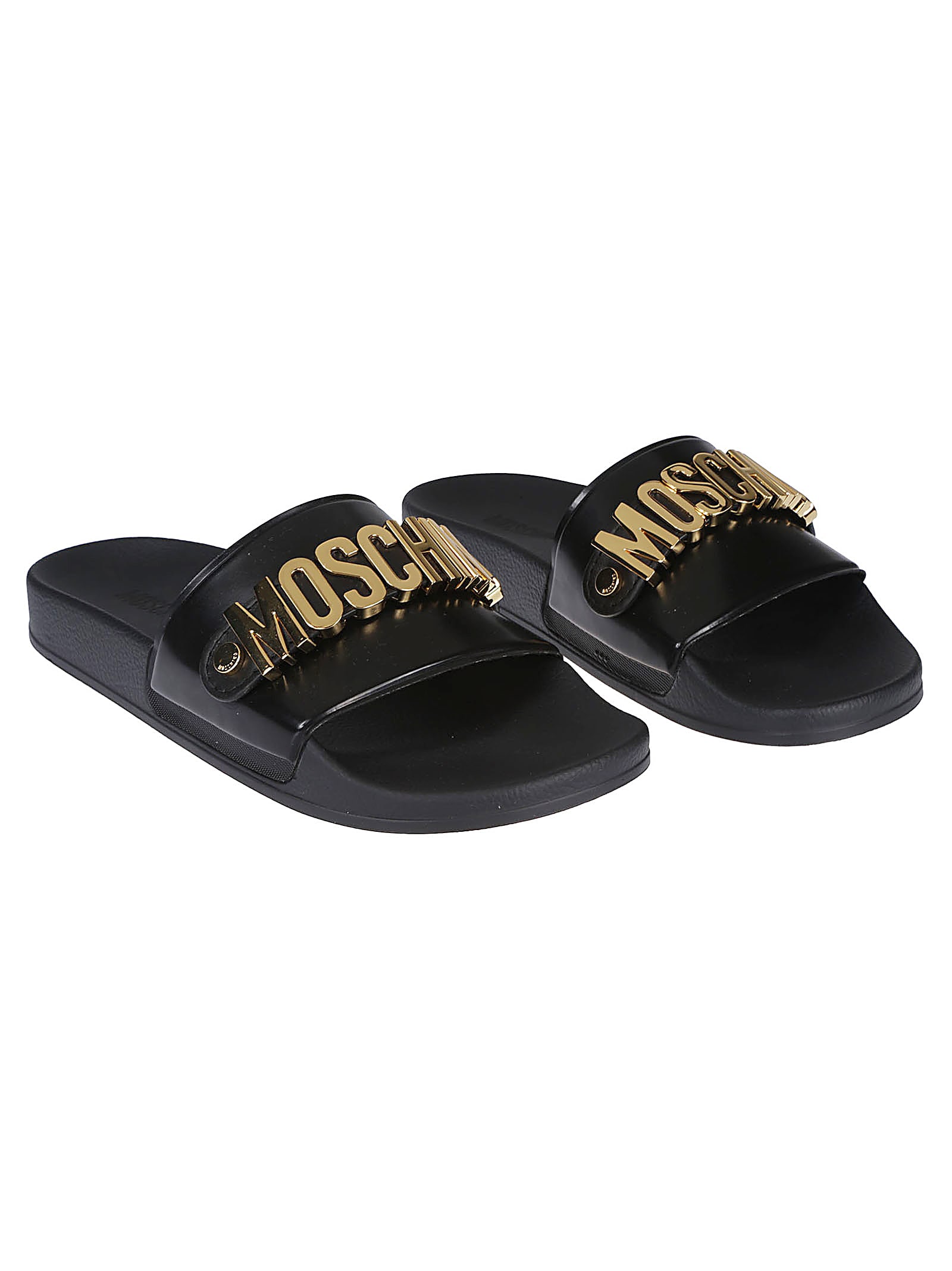 Moschino Logo-hardware Slides In Nero/oro