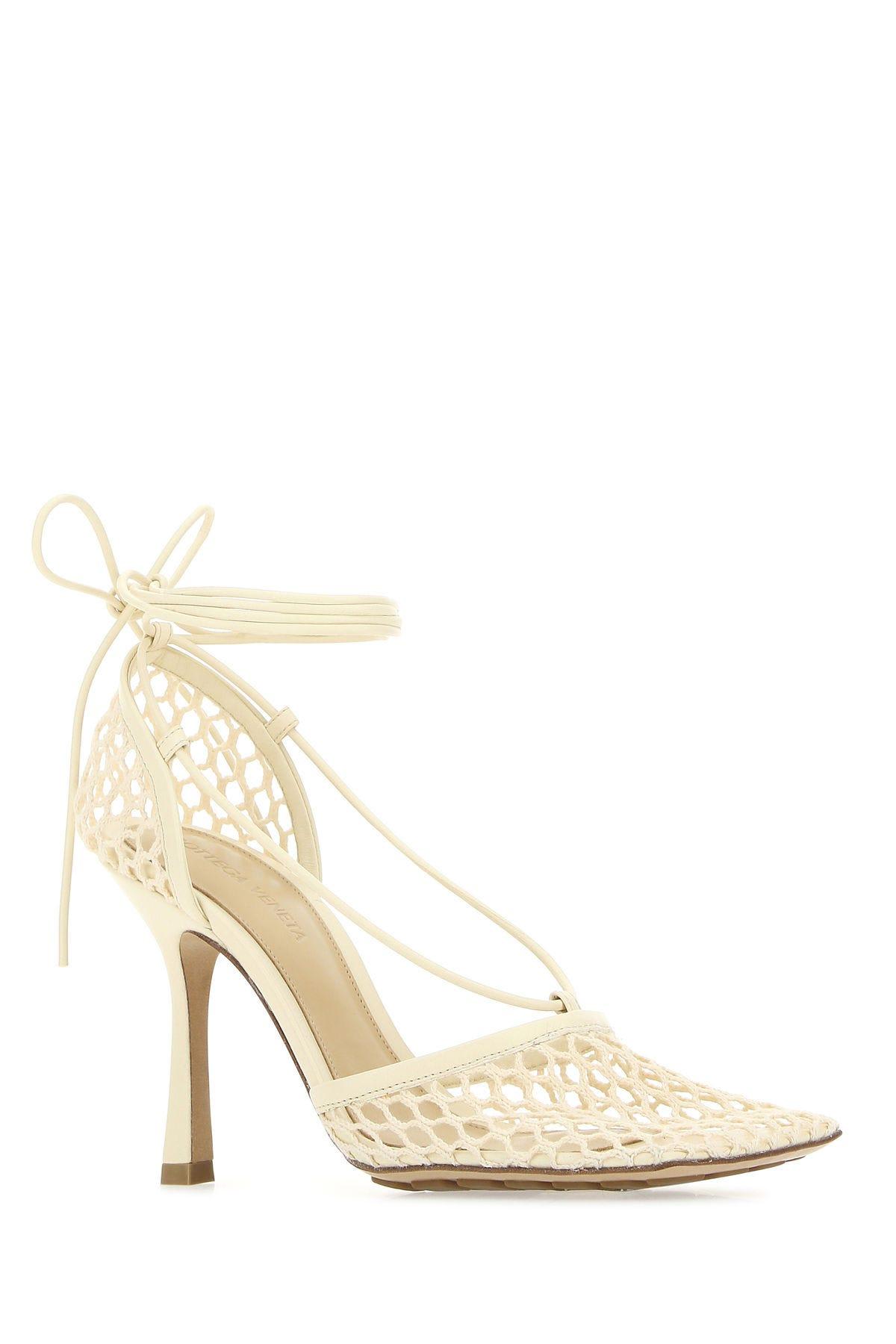 Bottega Veneta Beige Sparkle Stretch Heels In White
