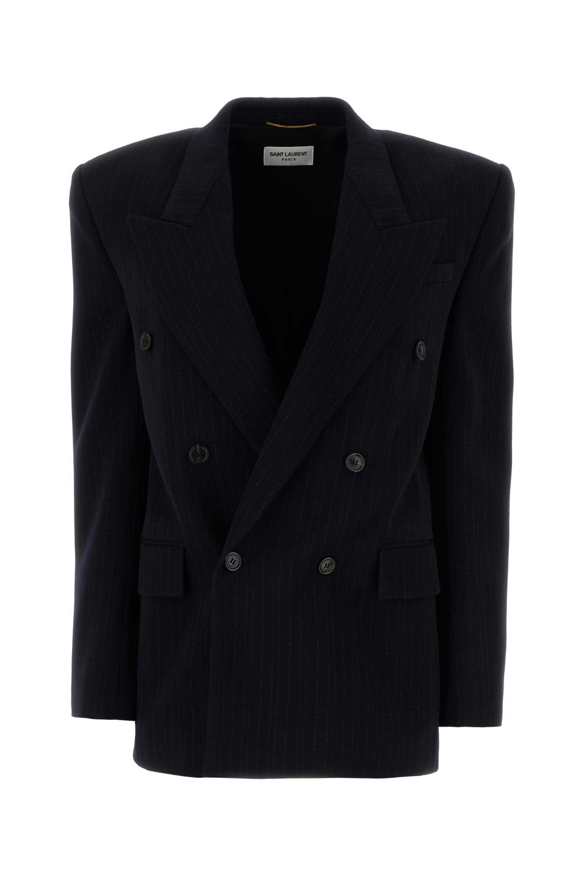 Shop Saint Laurent Embroidered Wool Oversize Blazer In Marinefoncegris