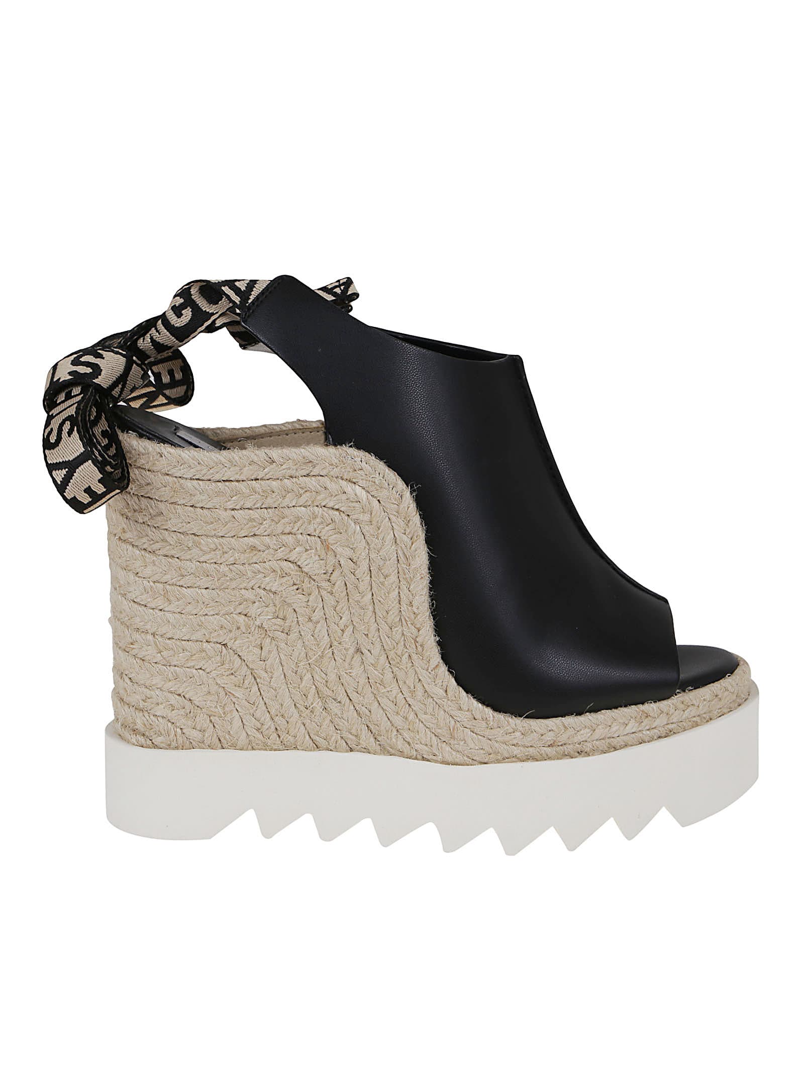 Stella Mccartney 'gaia' Black Wedges With Jacquard Logo And Rope Heel Woman In Black