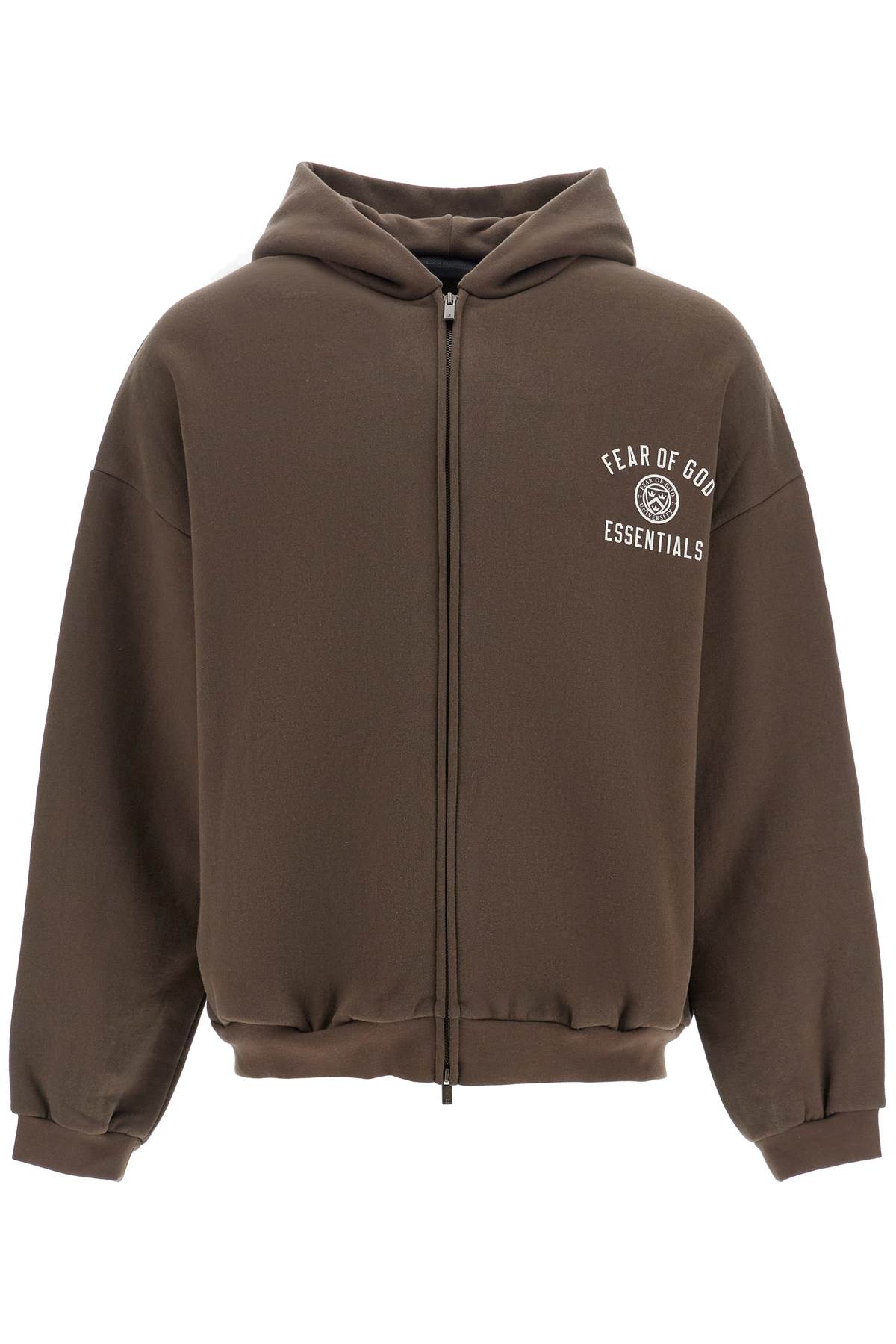 Dark Brown Cotton Zip-up Hoodie With Embroidered Logo