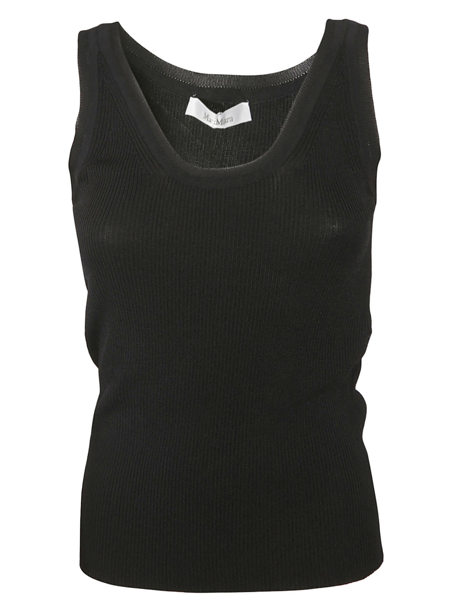 Max Mara Plava Silk And Cashmere Knit Tank Top In Nero
