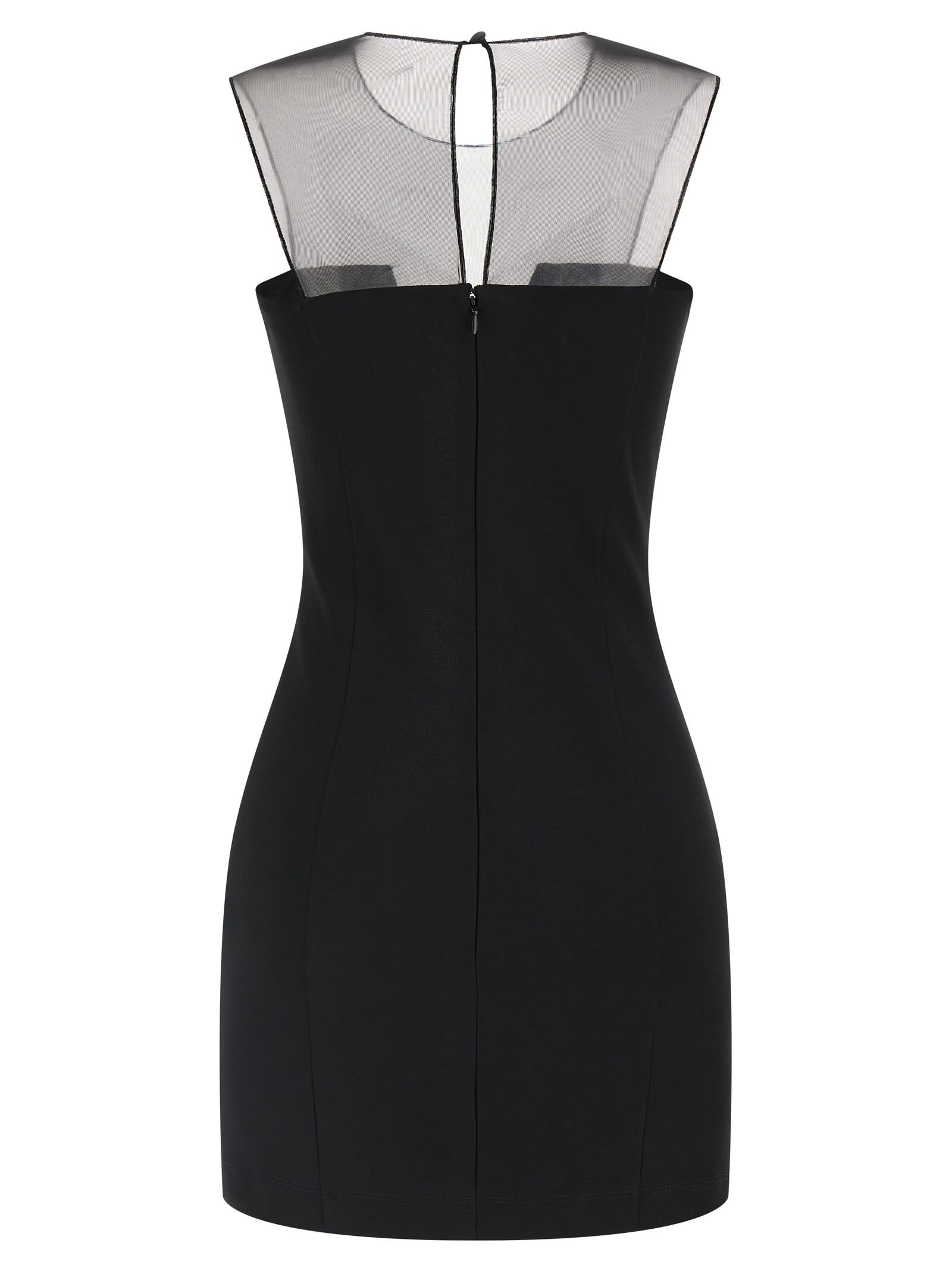 Nensi Dojaka Mesh Panel Sleeveless Fitted Silhouette Dress In Black