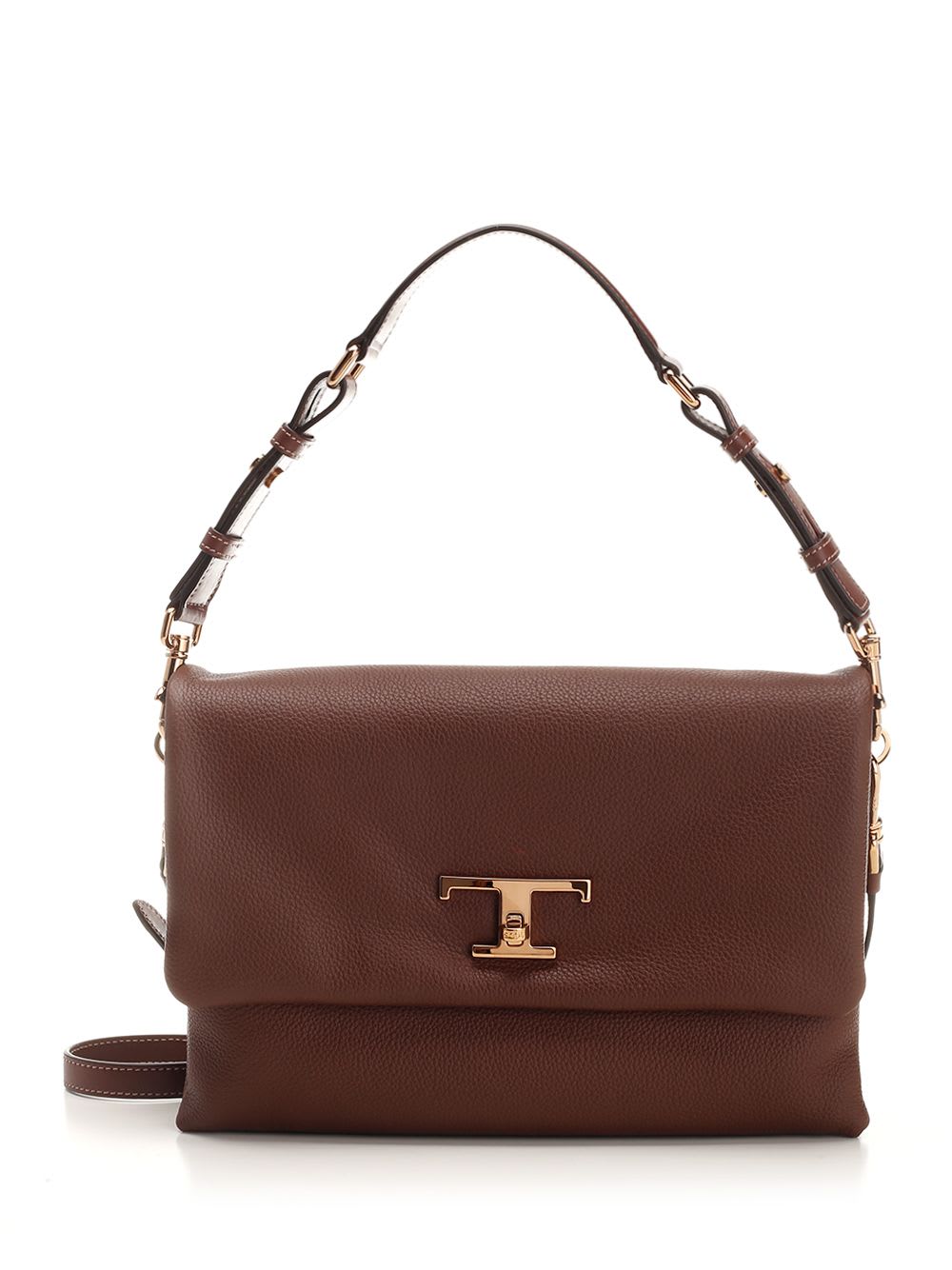 Shop Tod's Medium-sized Flap T Timeless Hand Bag In Brown