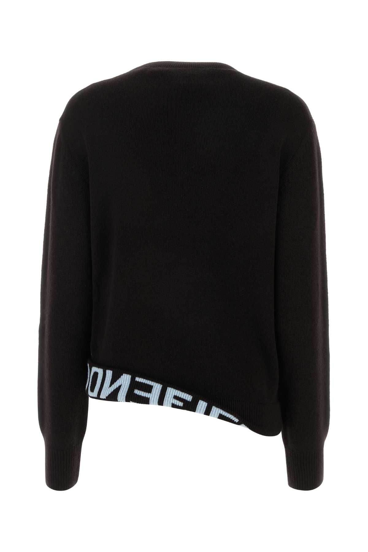 Fendi Dark Brown Wool Blend Sweater In Black