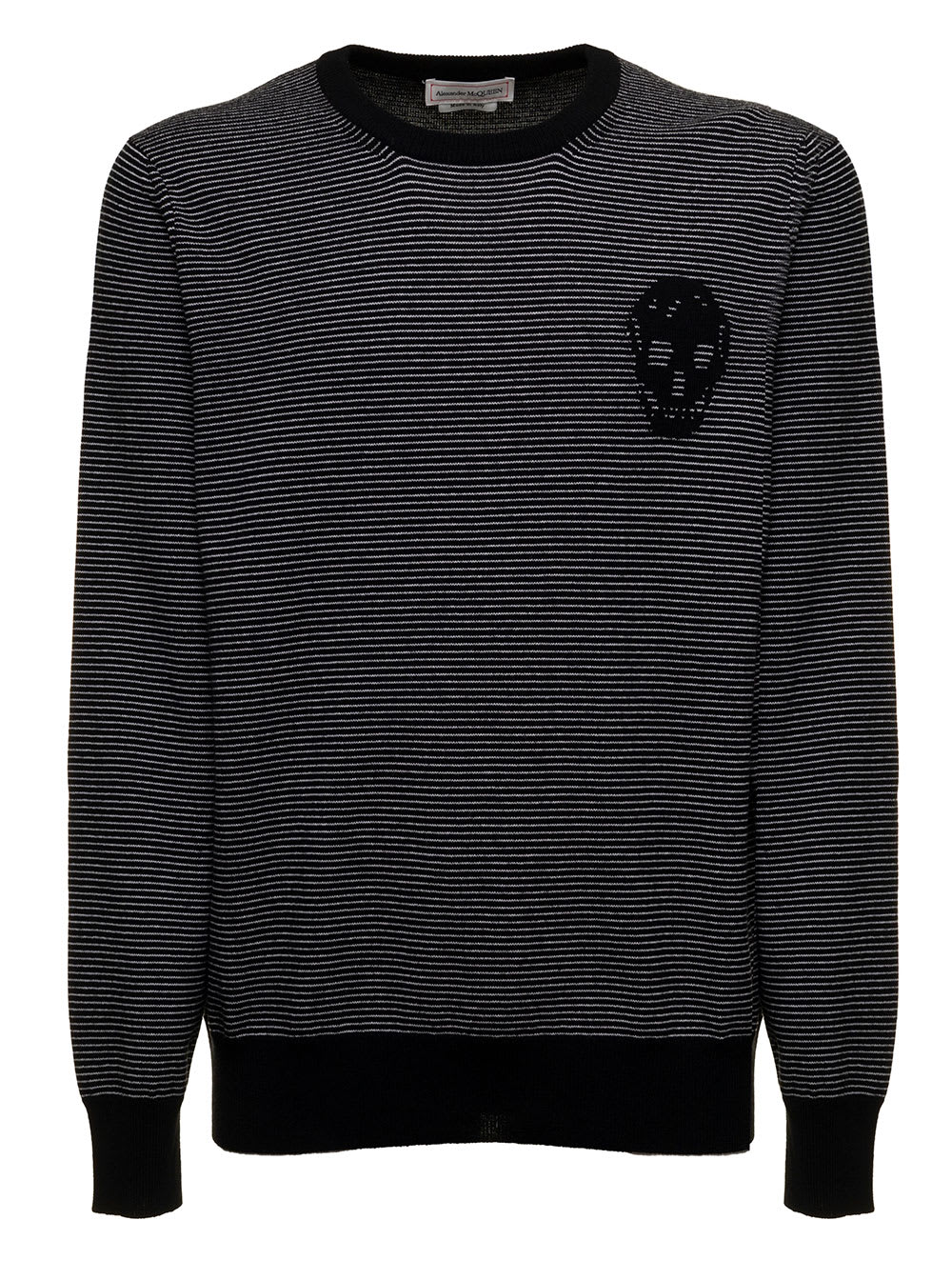 Alexander Mcqueen Mens Grey And Black Striped Cashmere Sweater With Logo