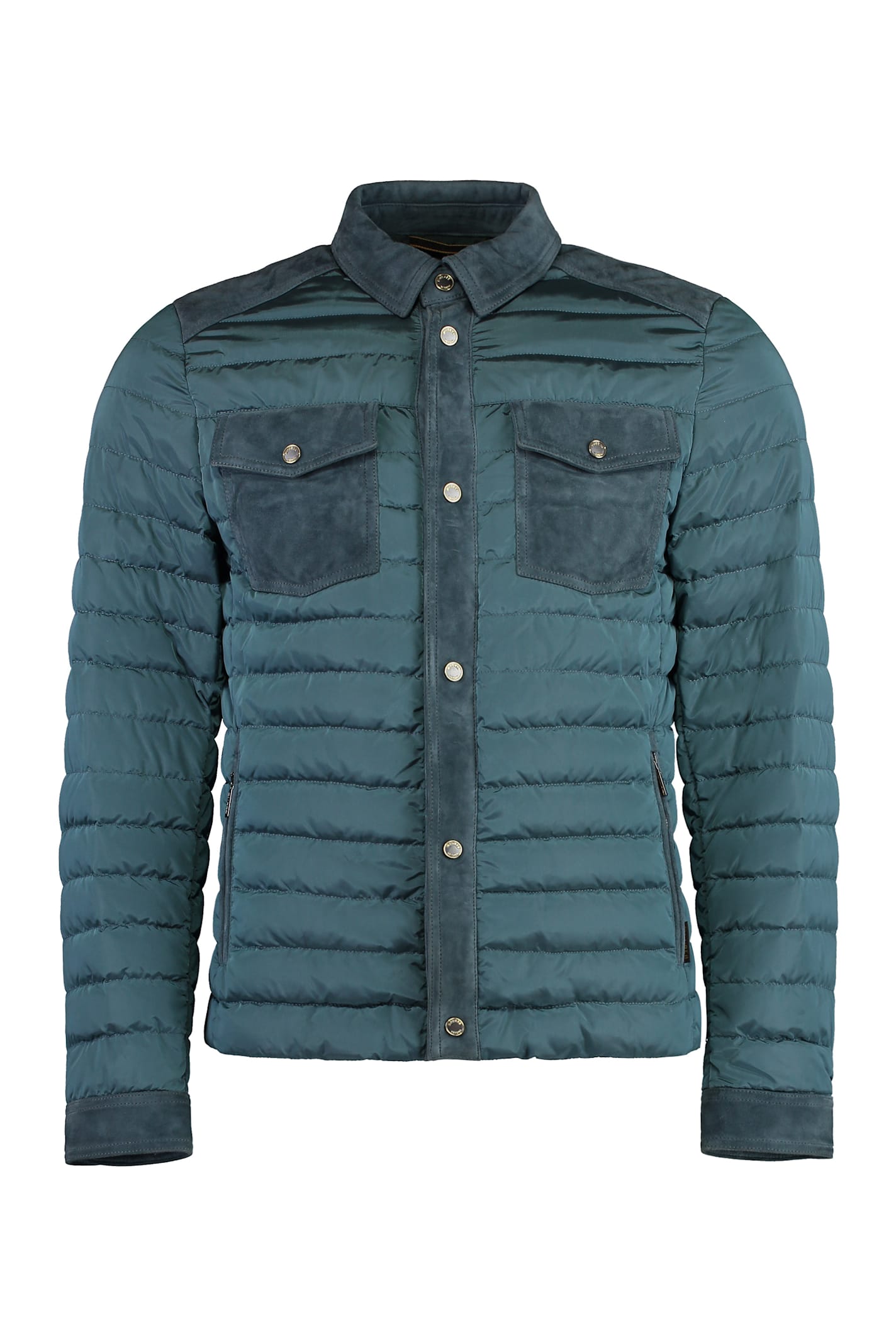 Moorer Crespi Nylon And Leather Padded Jacket In Green