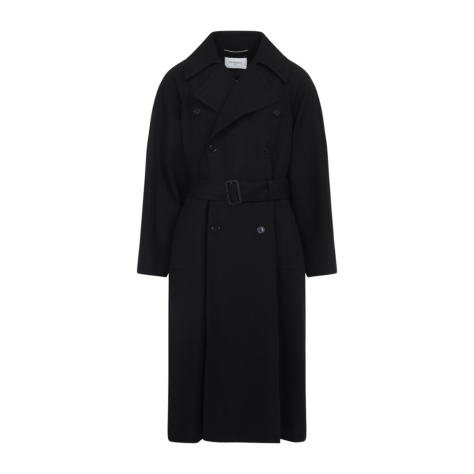 Saint Laurent Wool Coat With Central Back Slit In Black