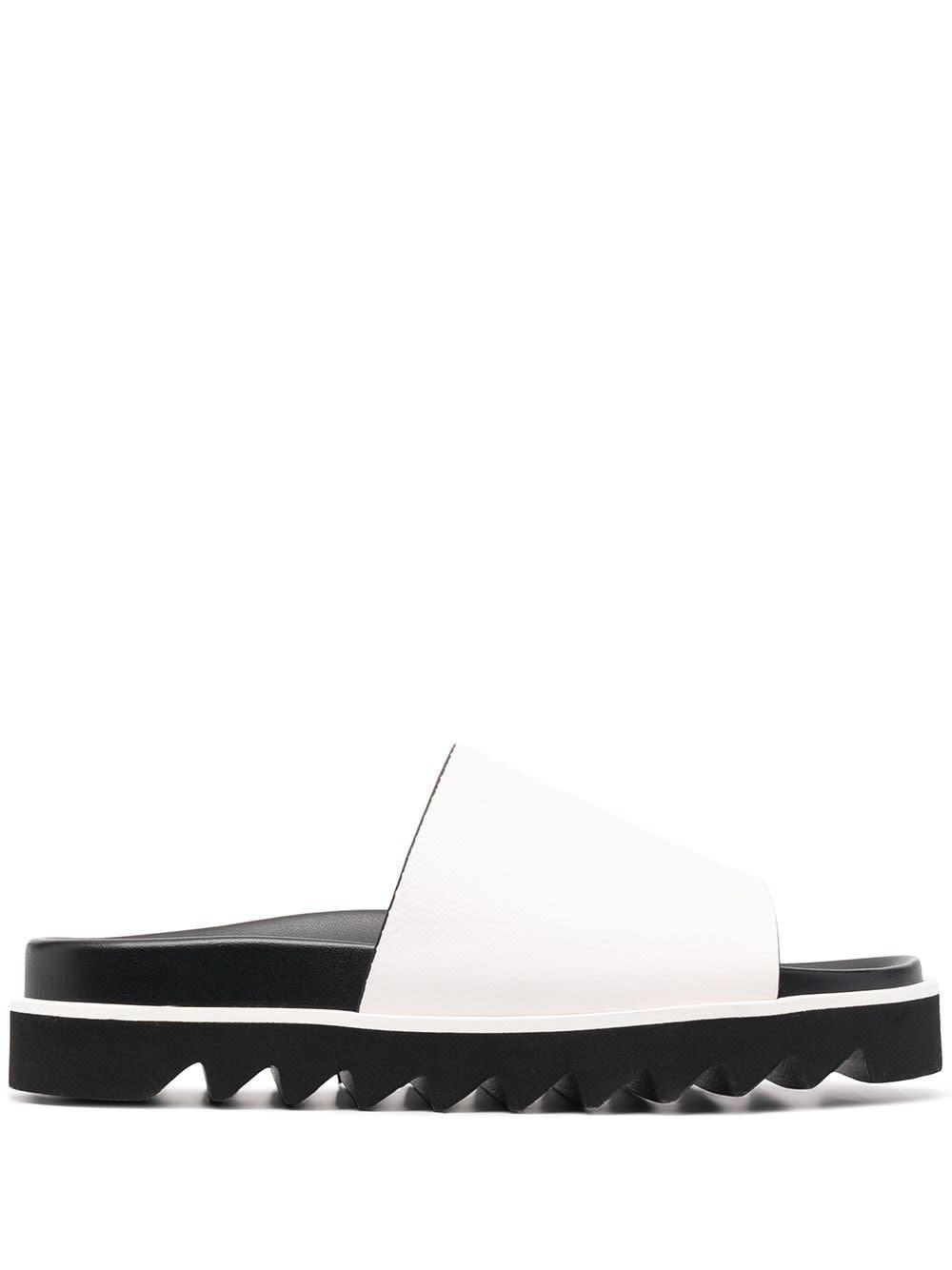 Parosh Slide Sandals In White Leather With Non-slip Sole