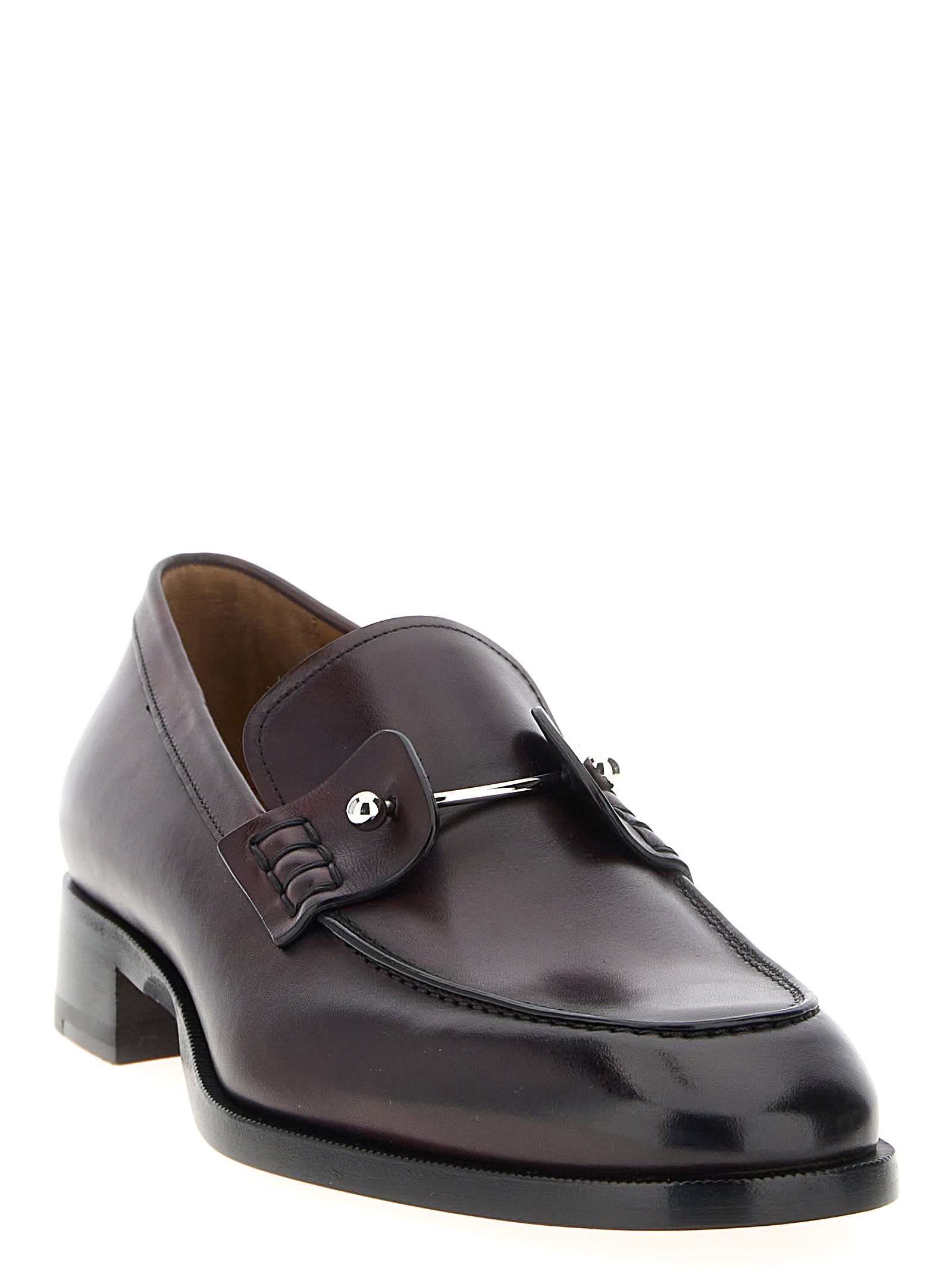 Christian Louboutin Chambelimoc Leather Loafers In Burgundy