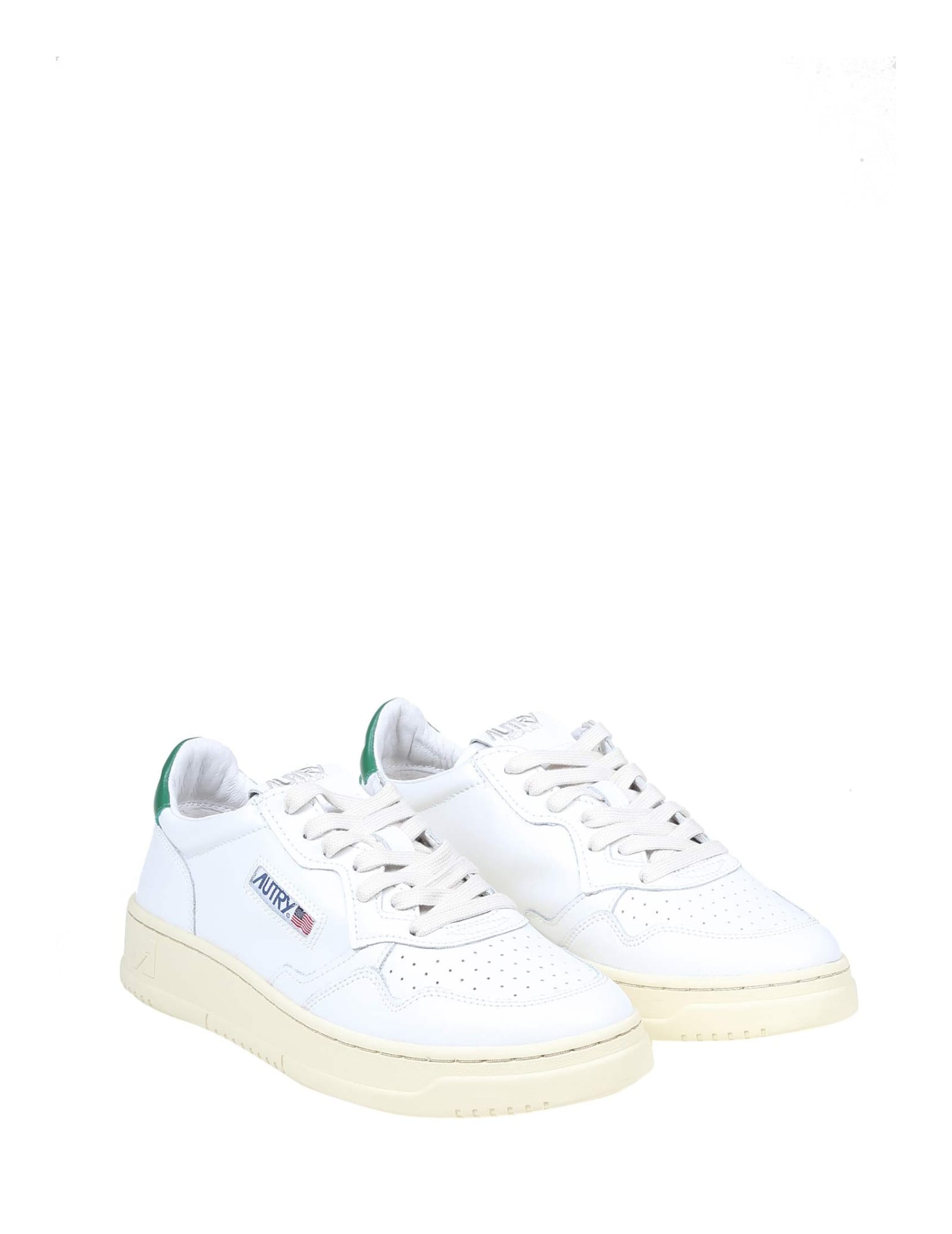Shop Autry Sneakers In White And Green Leather In White/green