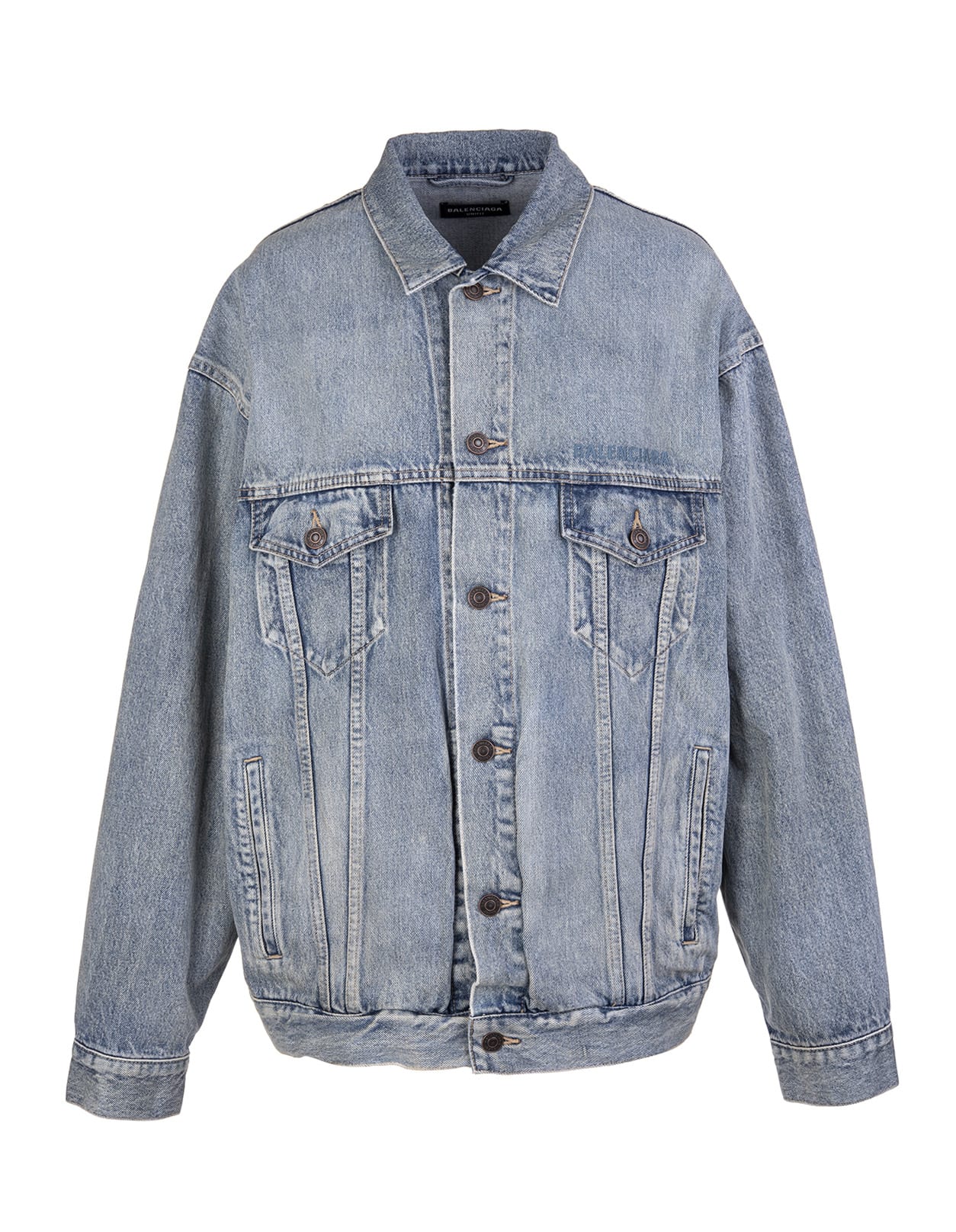 Balenciaga Woman Comfort Fit Jacket In Light Blue Denim With Logo