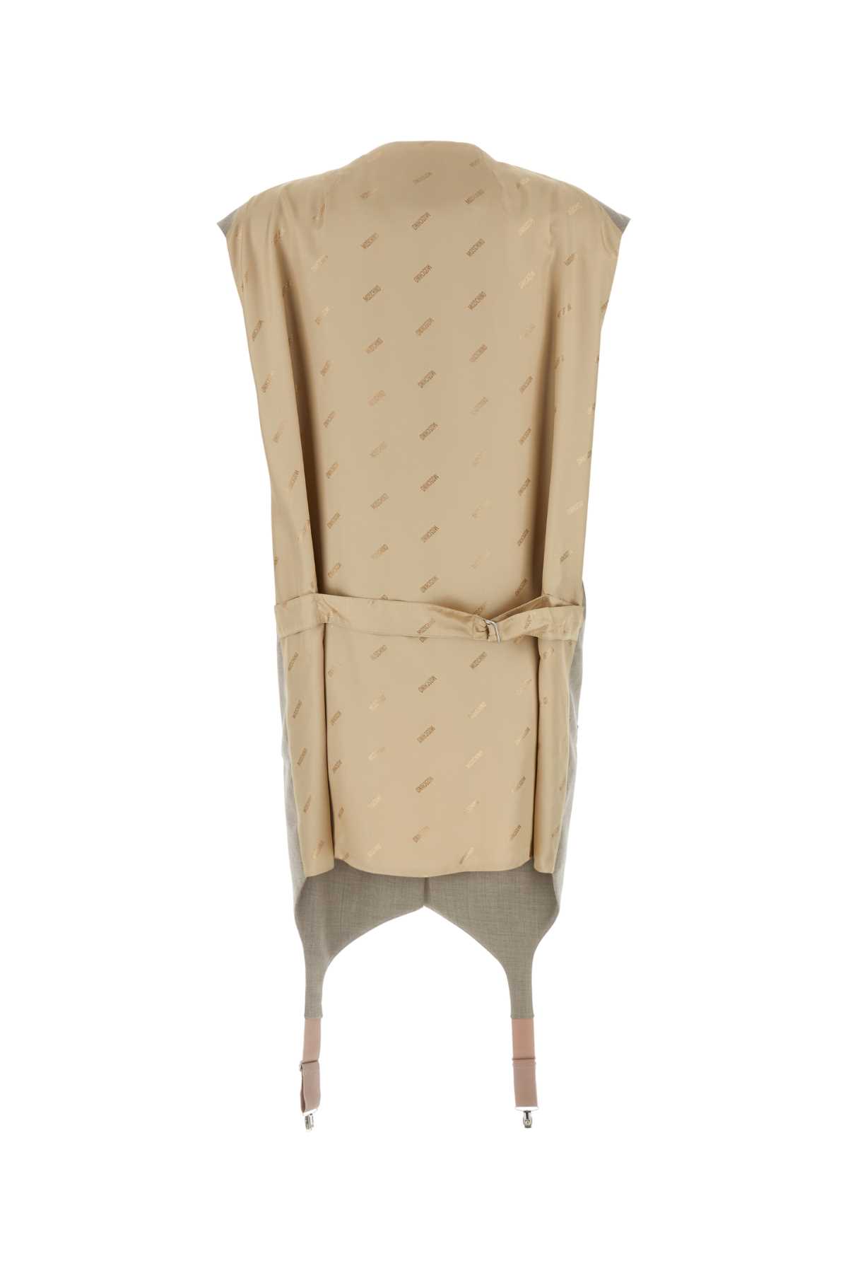 Moschino Couture Two-tone Wool And Satin Oversize Vest In Fantasiabeige