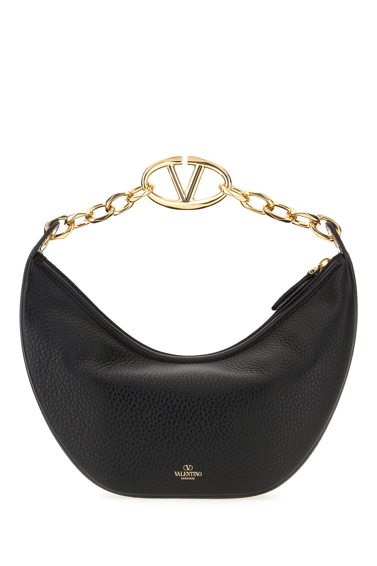 Shop Valentino Black Leather Small Vlogo Moon Handbag In Nero