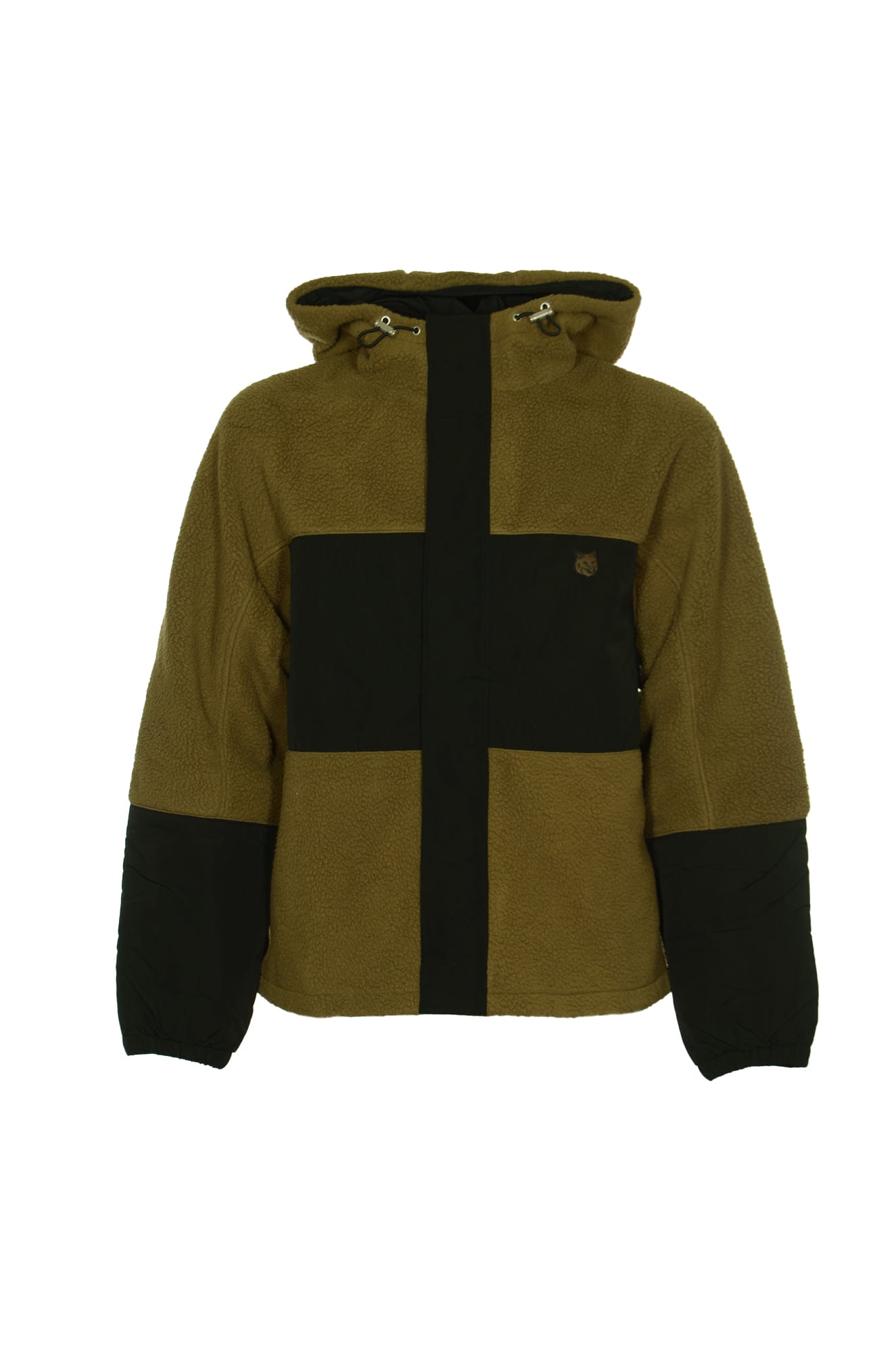 Shop Maison Kitsuné Color-blocked Hooded Jacket In Khaki