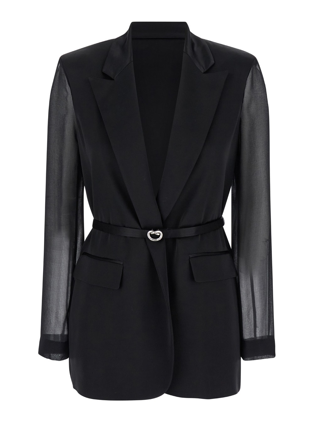 gagny Black Single-breasted Jacket With Logo Detail In Fabric And Organza Woman