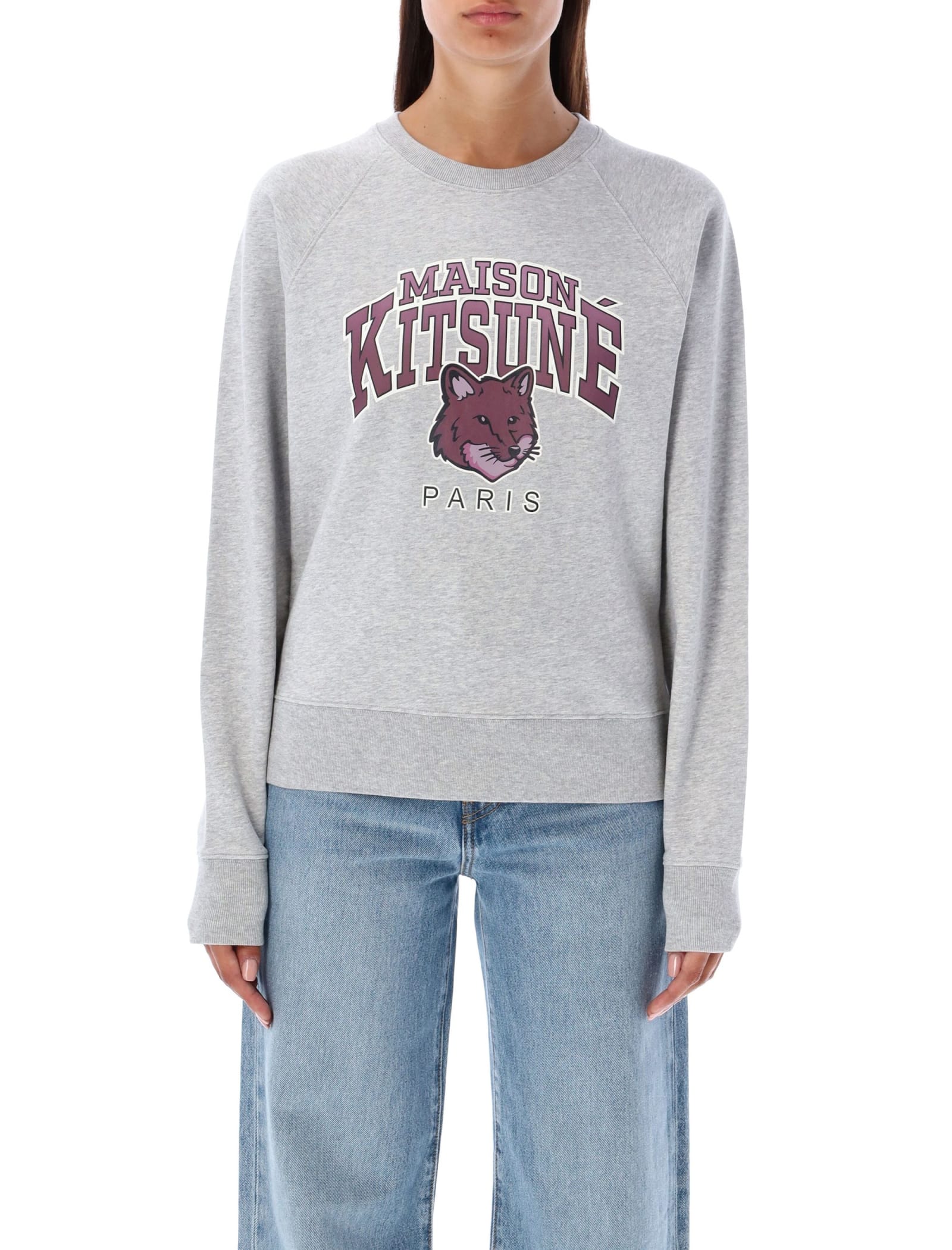 Maison Kitsuné Campus Fox Print Sweatshirt In Grey | ModeSens