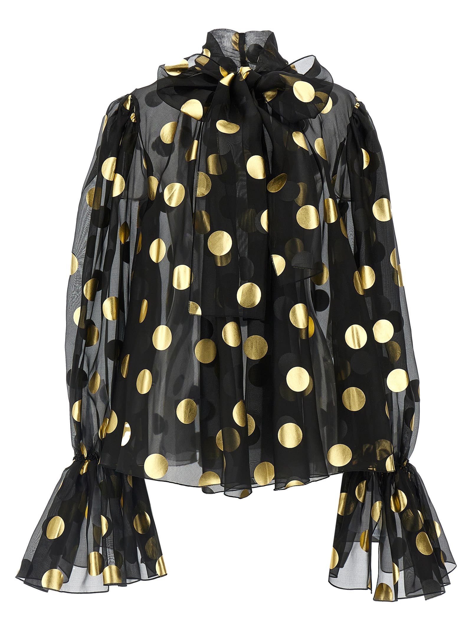 Shop Dolce & Gabbana Polka Dot Lamé Blouse In Black