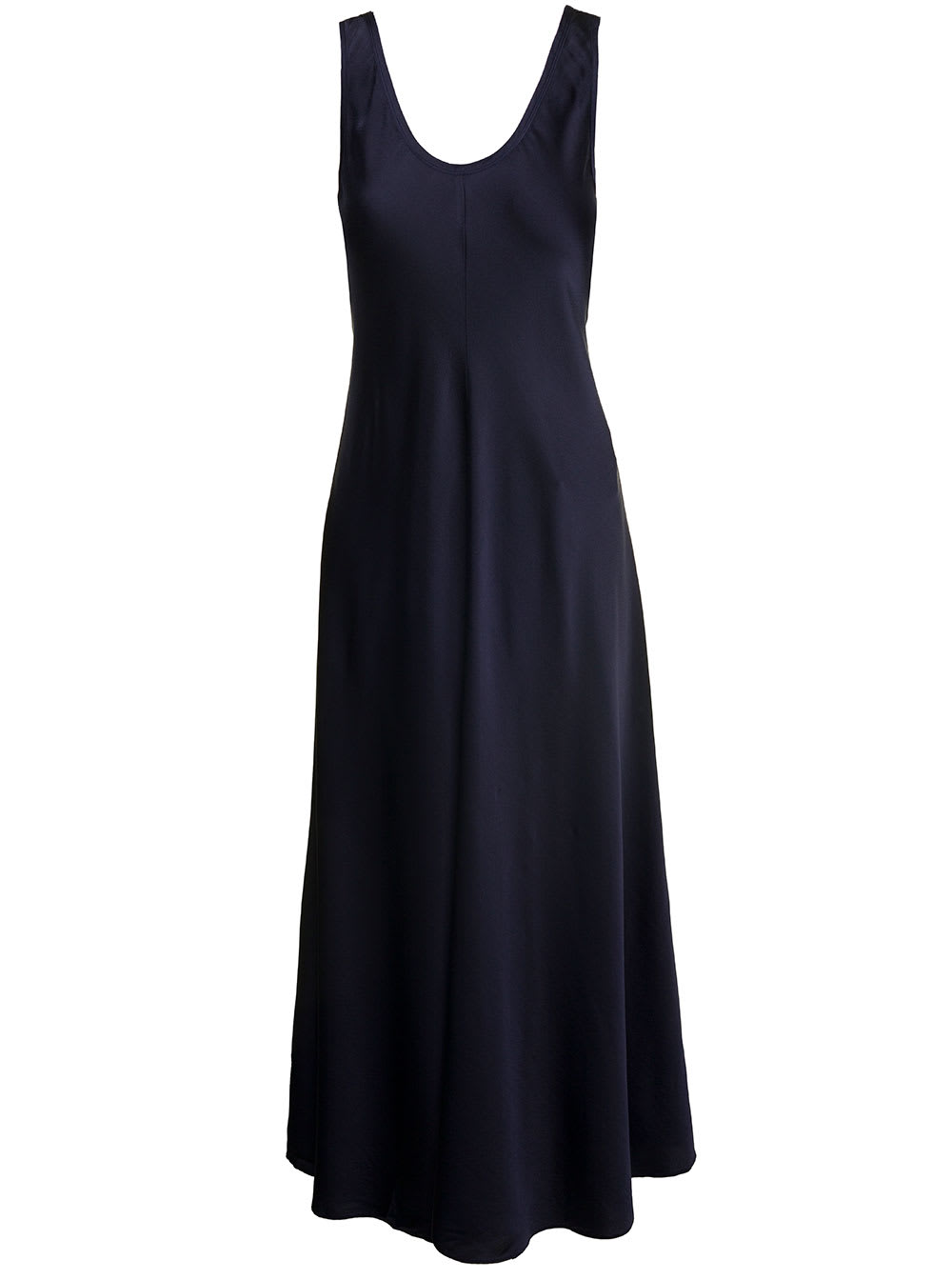 FORTE FORTE LONG DARK BLUE SLEEVELESS DRESS WITH FLARED SKIRT IN STRETCH SILK WOMAN