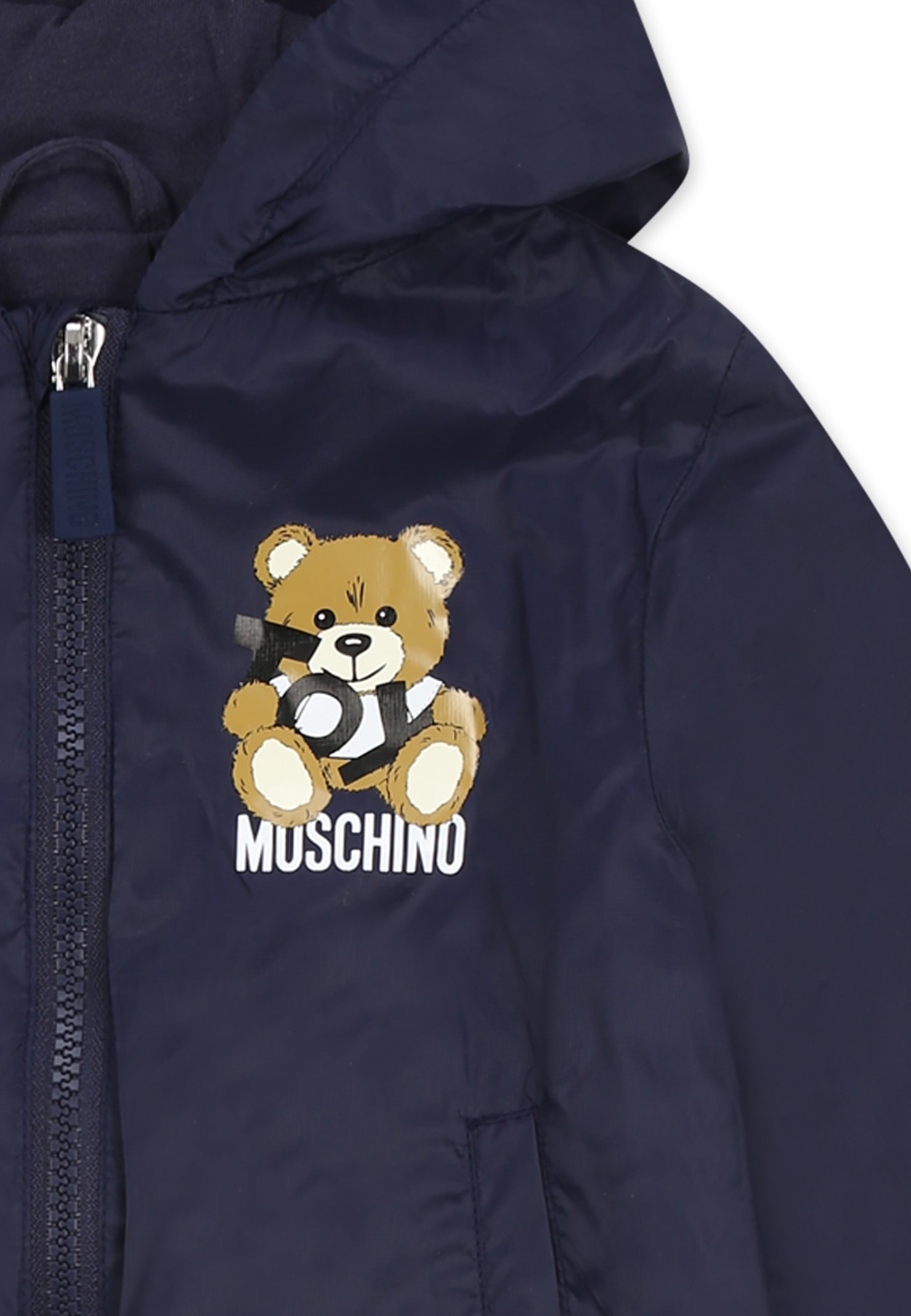 Moschino Blue Windbreaker Jacket For Baby Boy With Teddy Bear In Blue