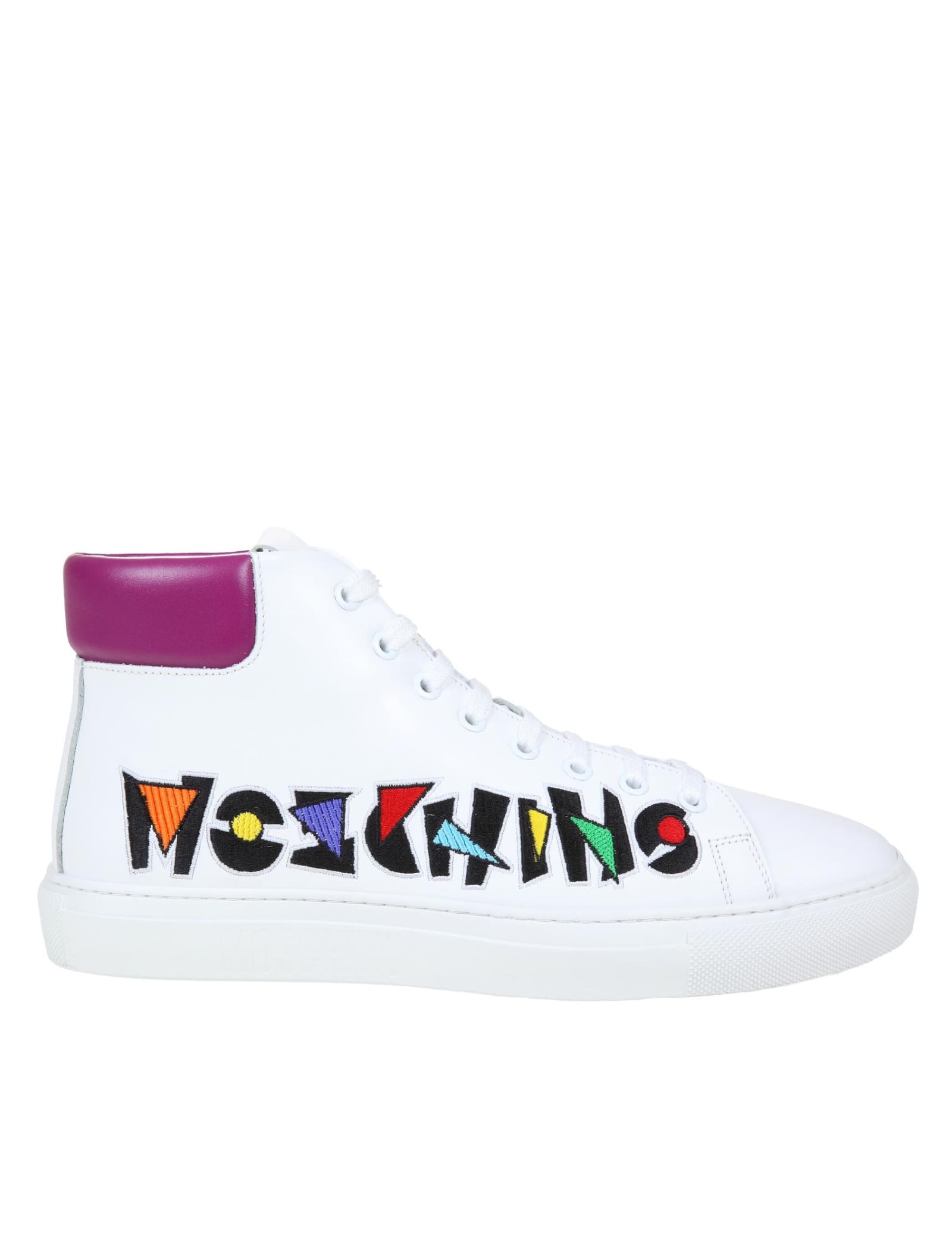Moschino High Sneakers In White Leather