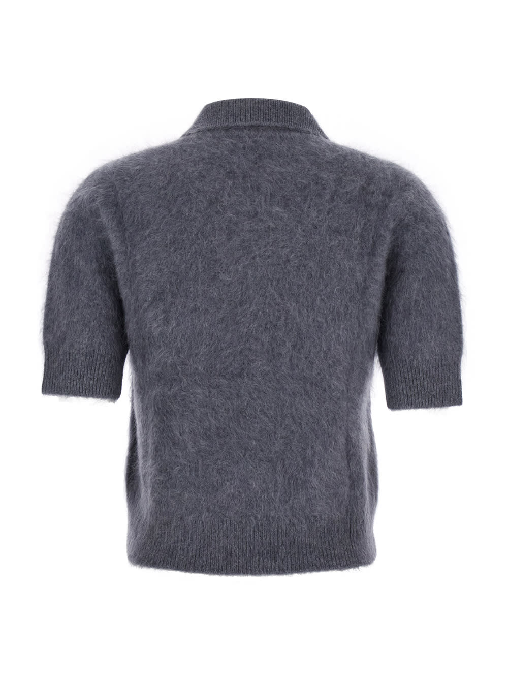 Lisa Yang Carolyn Grey Polo Shirt-style Sweater With Short Sleeves And Classic Collar In Cashmere Woman In Multi