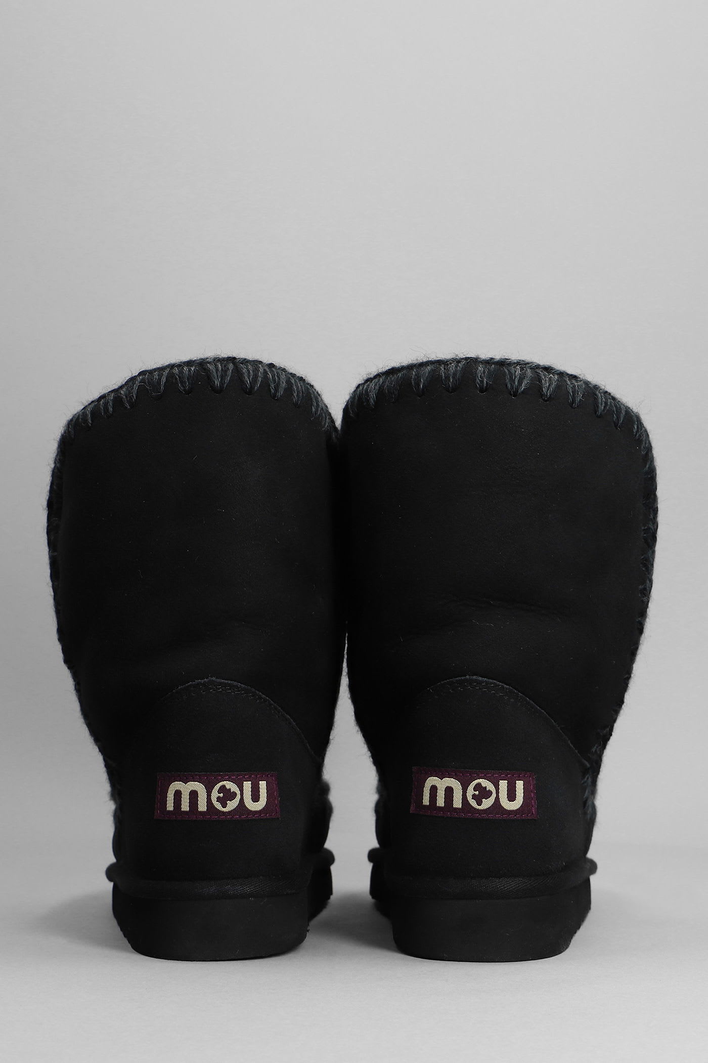 Mou Eskimo 24 Low Heels Ankle Boots In Black Suede In Black