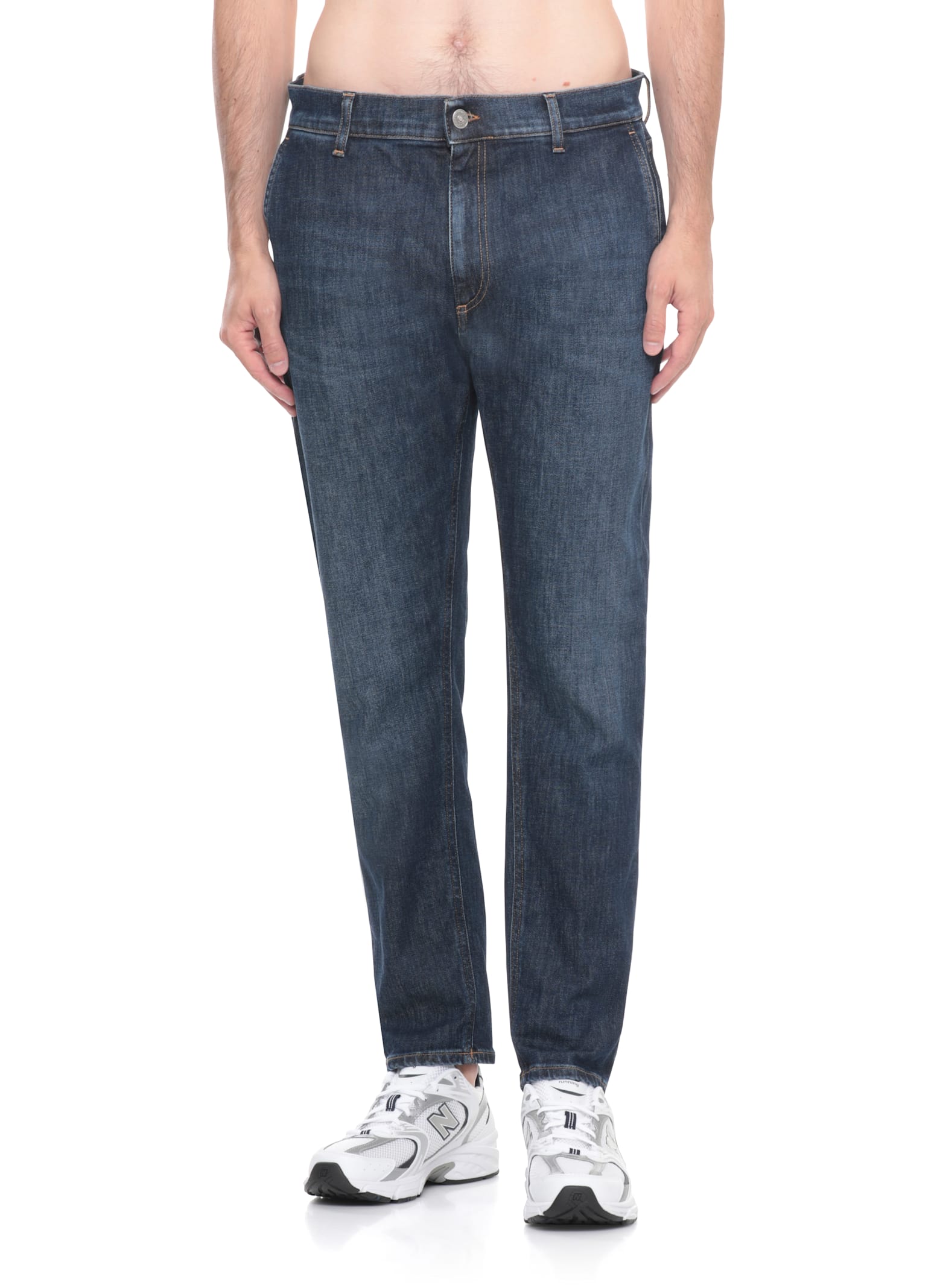 Dondup Straight Fit Cotton Trousers With Five Pockets In Blue